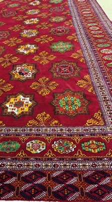 26750545e - Bukhara#"Palace Carpet#", Turkmenistan, commissioned work, approx. 10 years, wool on wool, approx. 710 x 820 cm, condition: 1-2. Very rare measure. Antique, old and decorativecollector Orientalrugs, Carpets, Textiles and Flatweaves