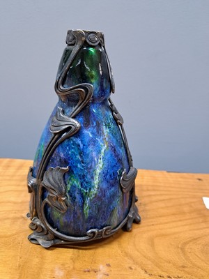 26750547b - Art Nouveau vase, German, around 1900, enameled body, min. dam., 800 silver mount, floral decoration, slightly damaged on frame and body, height approx. 15 cm