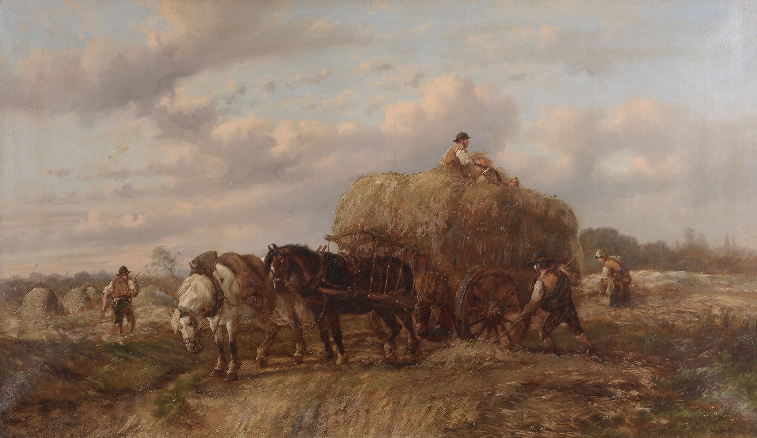 Alexis van Leeuw, 1822-1900, große Heuernteszene, Öl/Lwd, rechts unten signiert, ca. 76 x 126 cm, R. ca. 105 x 155 cm