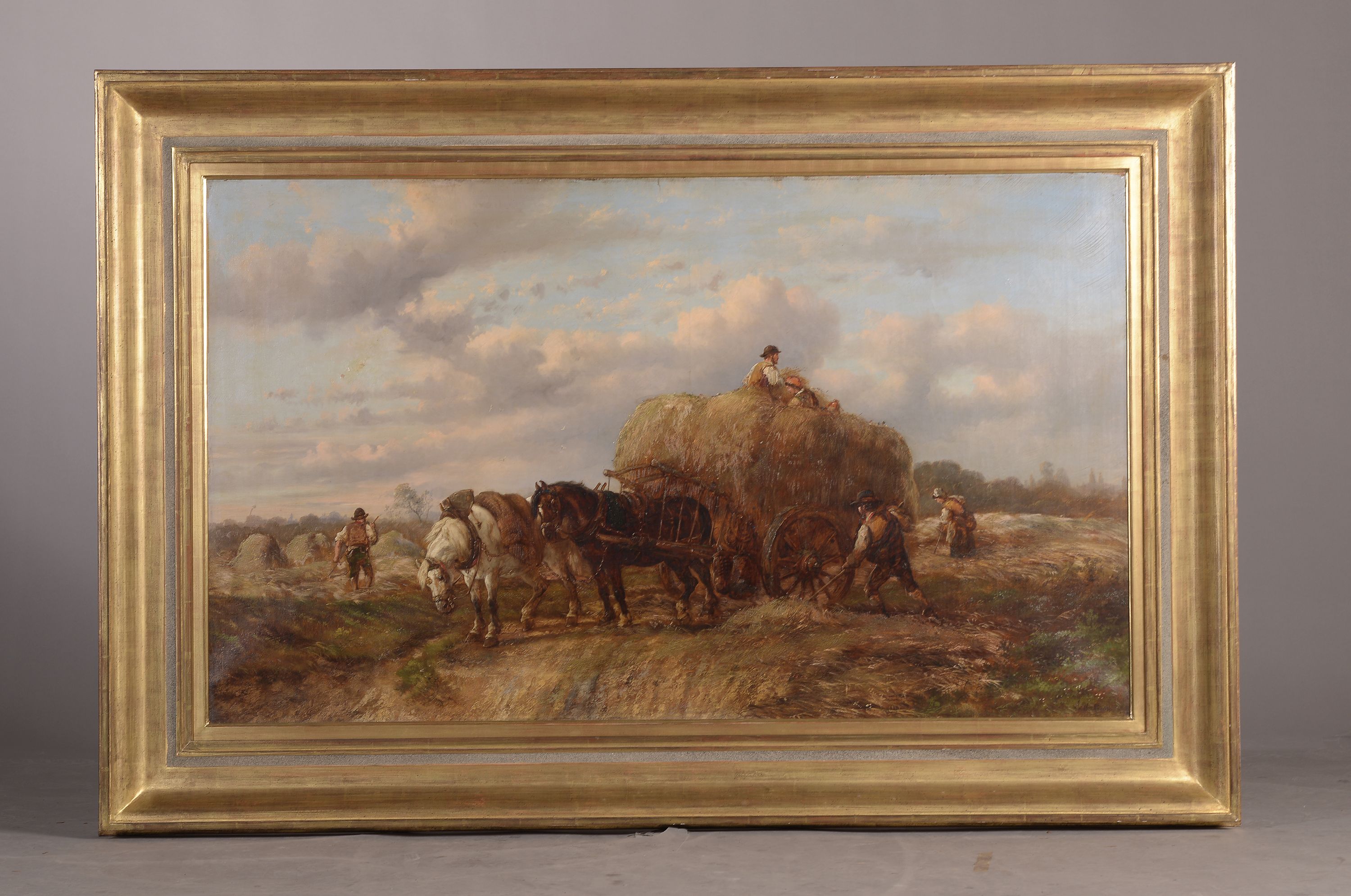 Detail k: Alexis van Leeuw, 1822-1900, große Heuernteszene, Öl/Lwd, rechts unten signiert, ca. 76 x 126 cm, R. ca. 105 x 155 cm