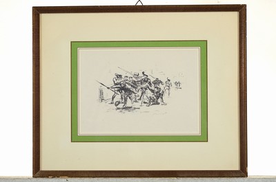 26752381l - Max Slevogt, 1868 Landshut-1932 Leinsweiler, 4hand-signed graphics, 2 lithographs, 2 etchings, from approx. 8x13cm to approx. 12x18cm, frame, 2x from Benvenuto Cellini, Thesinging jumping lion corner, King Drosselbart