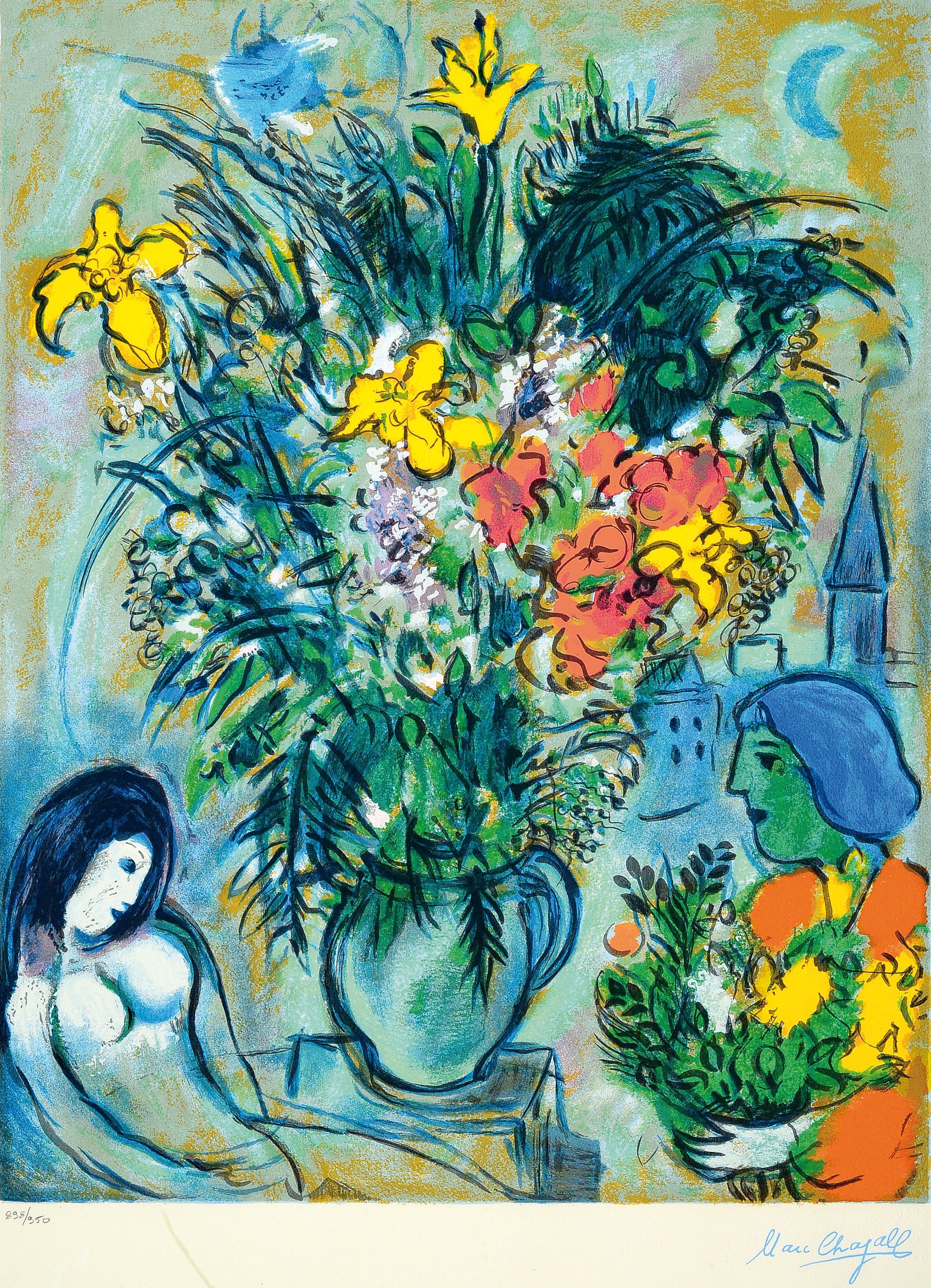 Marc Chagall, 1887-1985, Farbsiebdruck nach einem Gemälde, rechts unten drucksigniert, links num. 898/950, Prägestempel Adagp 1995, ca. 67x52cm, ...