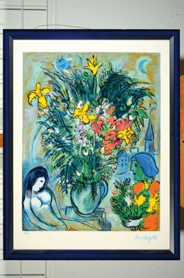 26752695k - Marc Chagall, 1887-1985, color screen print after a painting, signed lower right, numberedon the left. 898/950, embossing stamp Adagp 1995, approx. 67x52cm, etc., frame approx. 87x66cm