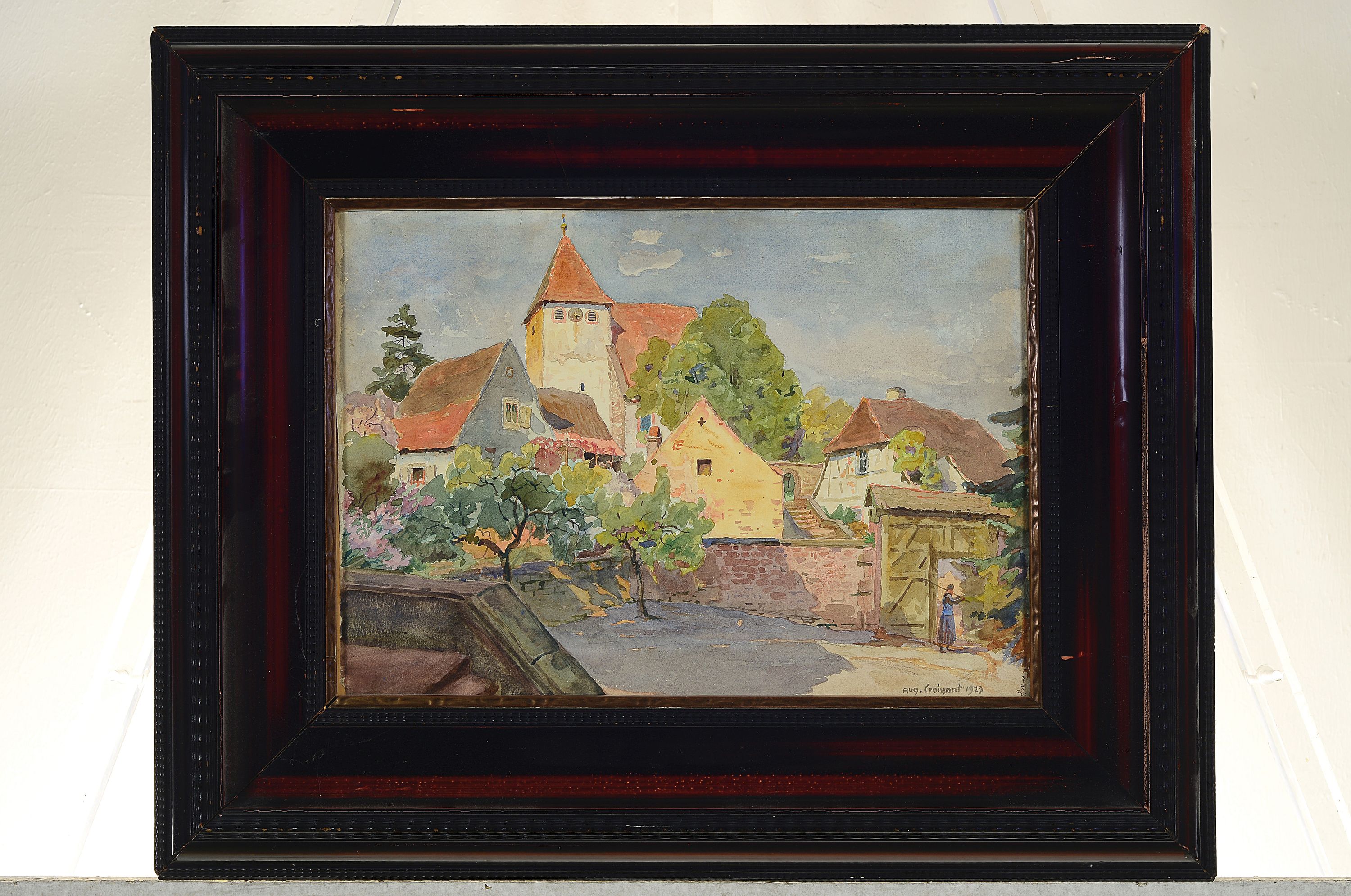 Detail k: August Croissant, 1870 Edenkoben-1941 Landau, Blick auf ein Dorf in der Pfalz, Aquarell auf Papier, rechts unten sign. und dat. 1923, ca. 26x37cm, ...