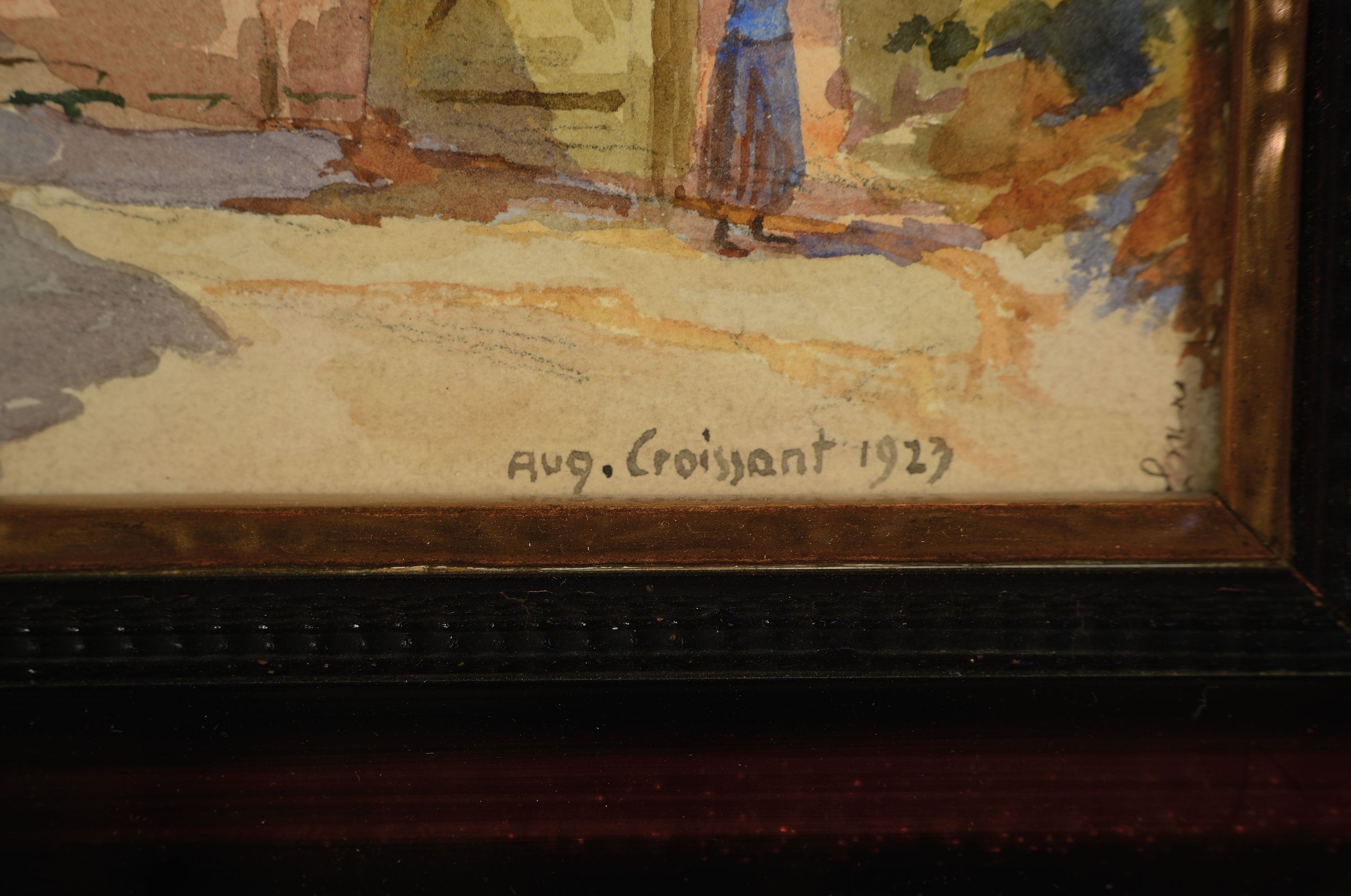 Detail l: August Croissant, 1870 Edenkoben-1941 Landau, Blick auf ein Dorf in der Pfalz, Aquarell auf Papier, rechts unten sign. und dat. 1923, ca. 26x37cm, ...