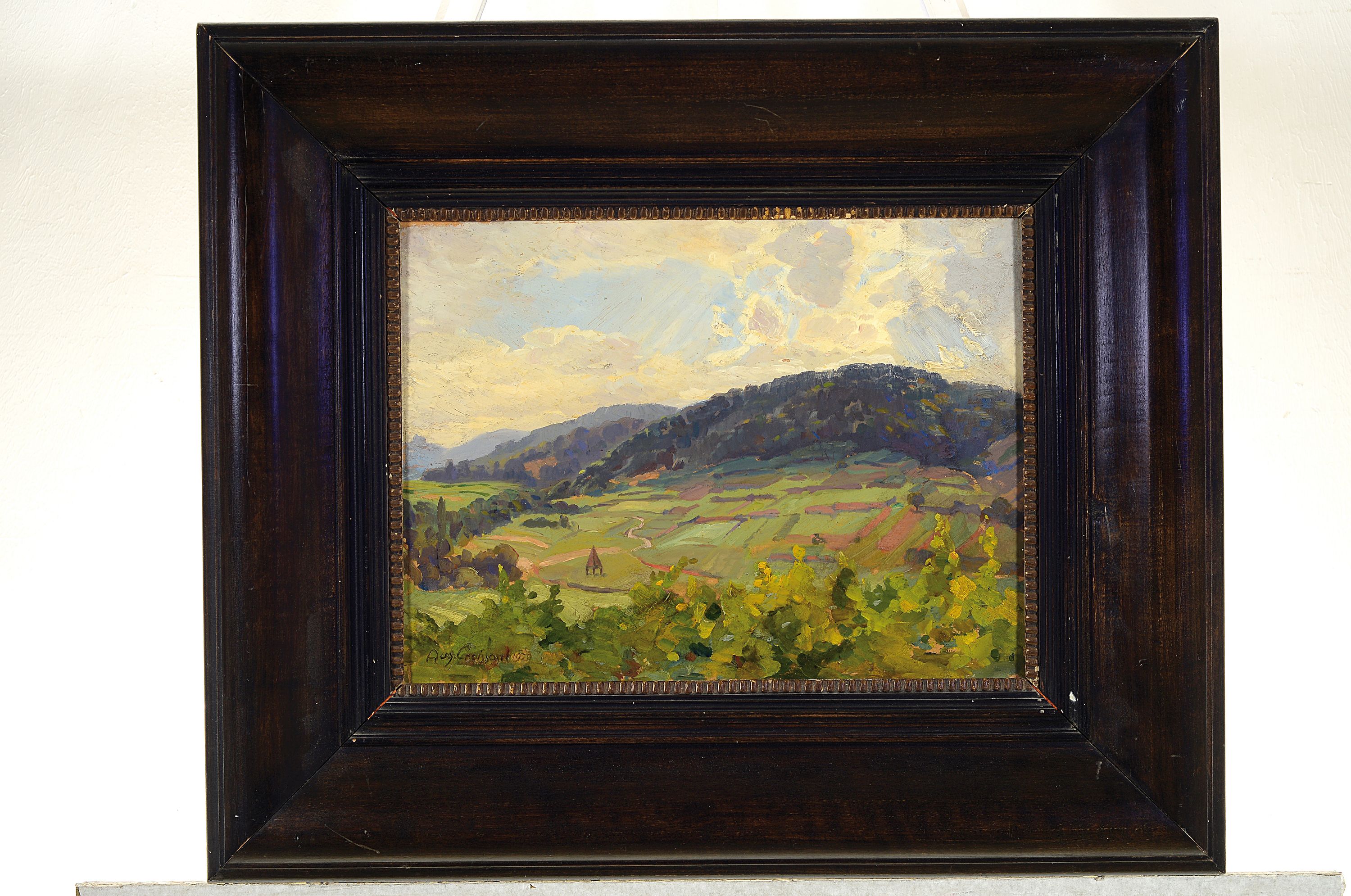 Detail k: August Croissant, 1870 Edenkoben-1941 Landau, Pfälzer Landschaft bei Annweiler, Öl/Malkarton, links unten signiert und dat. 1920, ca. 30x40cm, R. ...