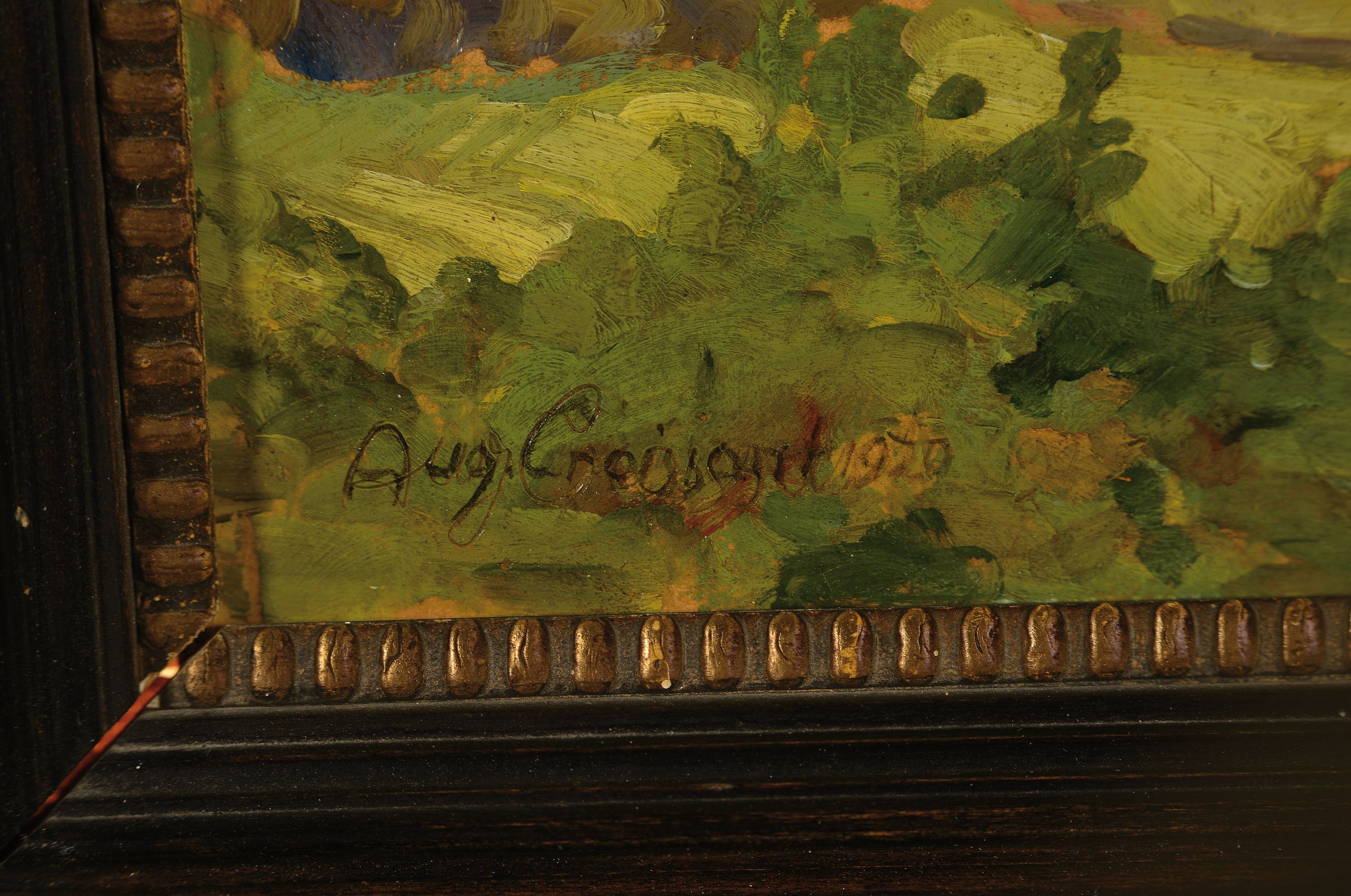 Detail l: August Croissant, 1870 Edenkoben-1941 Landau, Pfälzer Landschaft bei Annweiler, Öl/Malkarton, links unten signiert und dat. 1920, ca. 30x40cm, R. ...