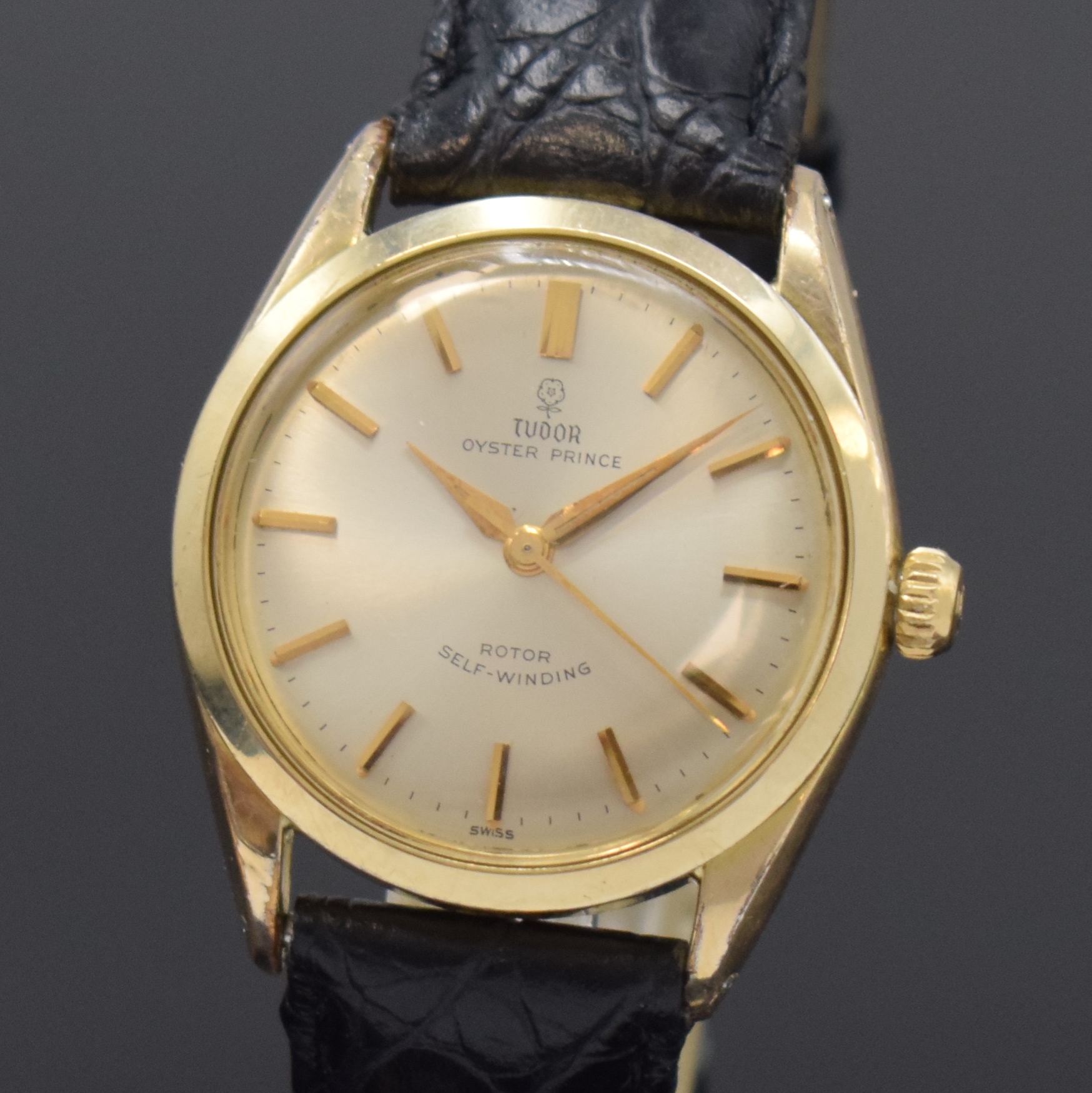 Detail a: TUDOR Oyster Prince Referenz 7965 vergoldete Armbanduhr, Schweiz um 1960, Automatik, verschr. Oystergeh. m. Stahlboden, silb. Zifferbl. m. aufges. ...