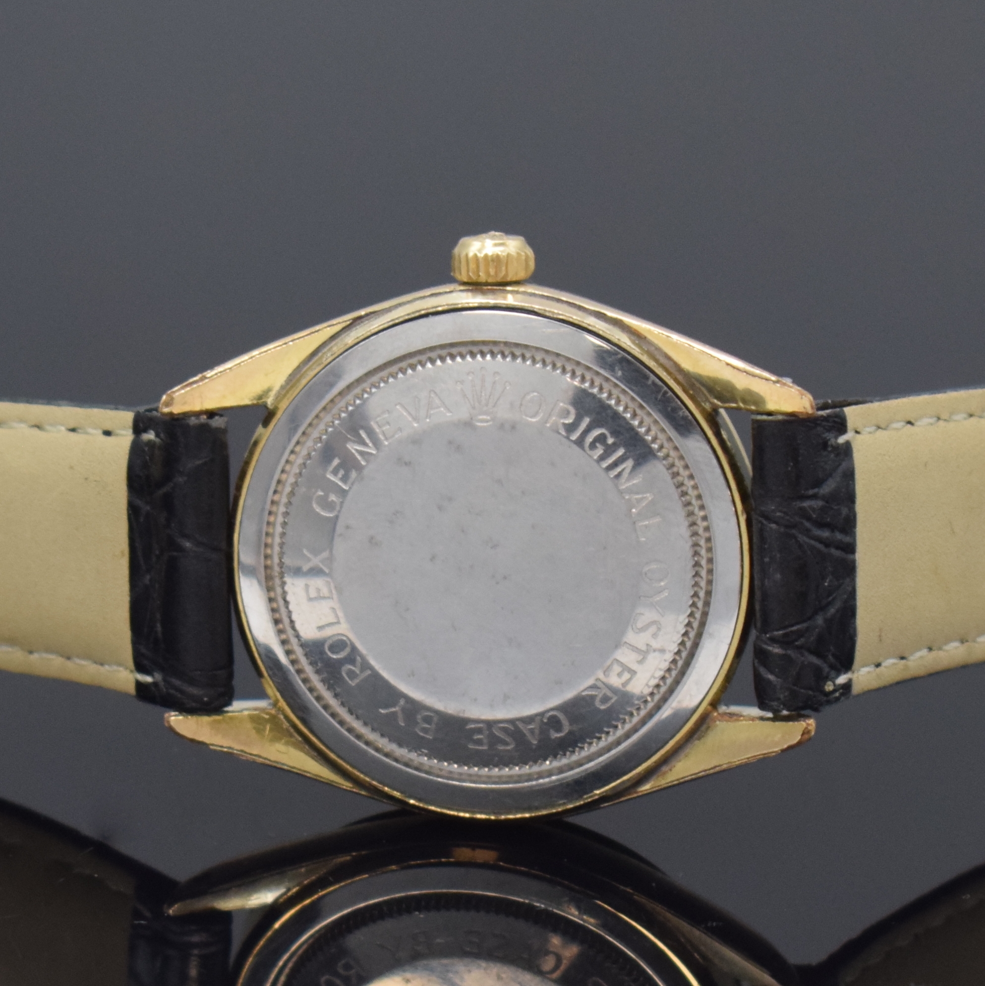 Detail c: TUDOR Oyster Prince Referenz 7965 vergoldete Armbanduhr, Schweiz um 1960, Automatik, verschr. Oystergeh. m. Stahlboden, silb. Zifferbl. m. aufges. ...