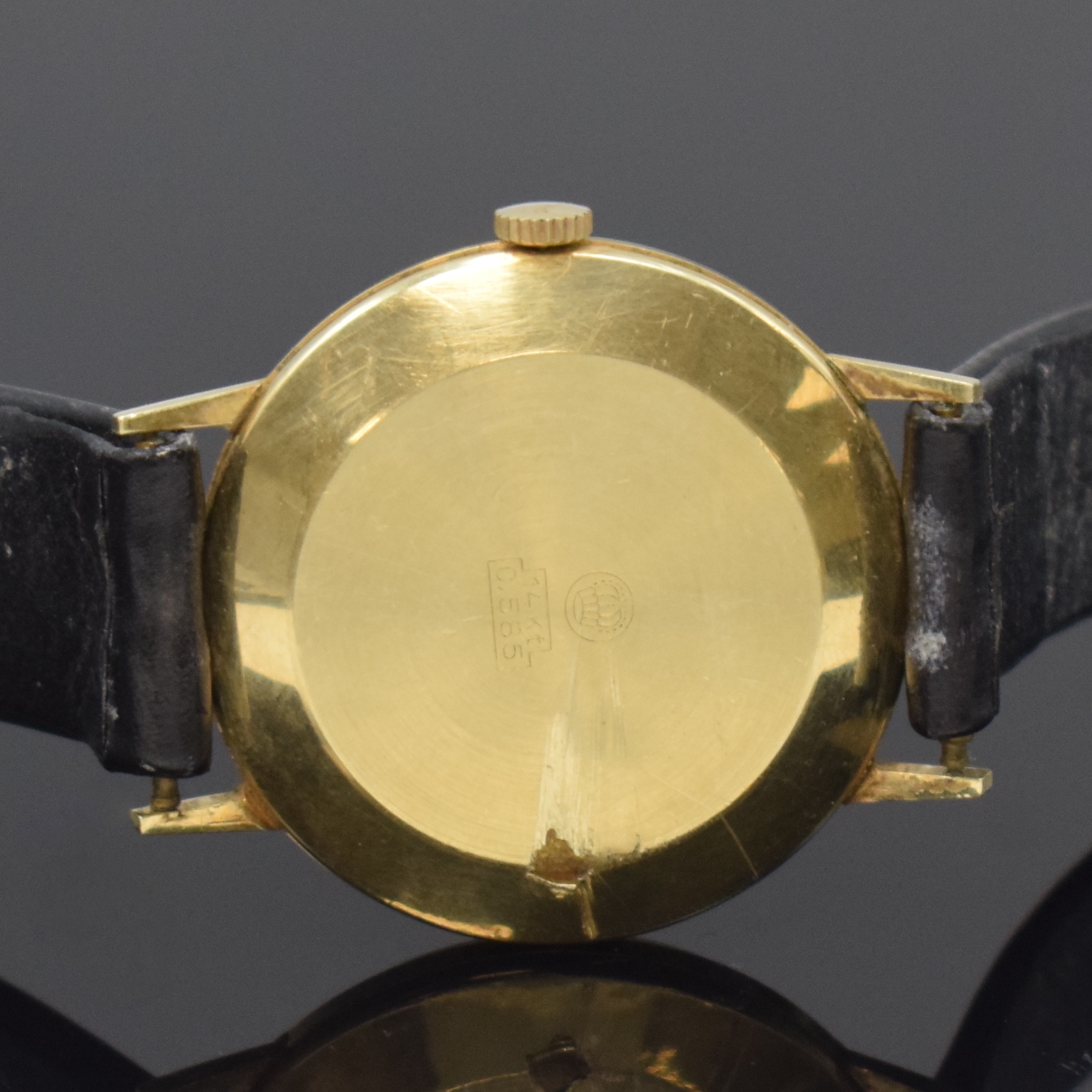 Detail c: SILBERTA Armbanduhr in GG 585/000, Deutschland um 1960, Handaufzug, dünnes Goldgeh. m. Metall-Innengeh., silb. Zifferbl., gold. Indizes u. Zeiger, ...