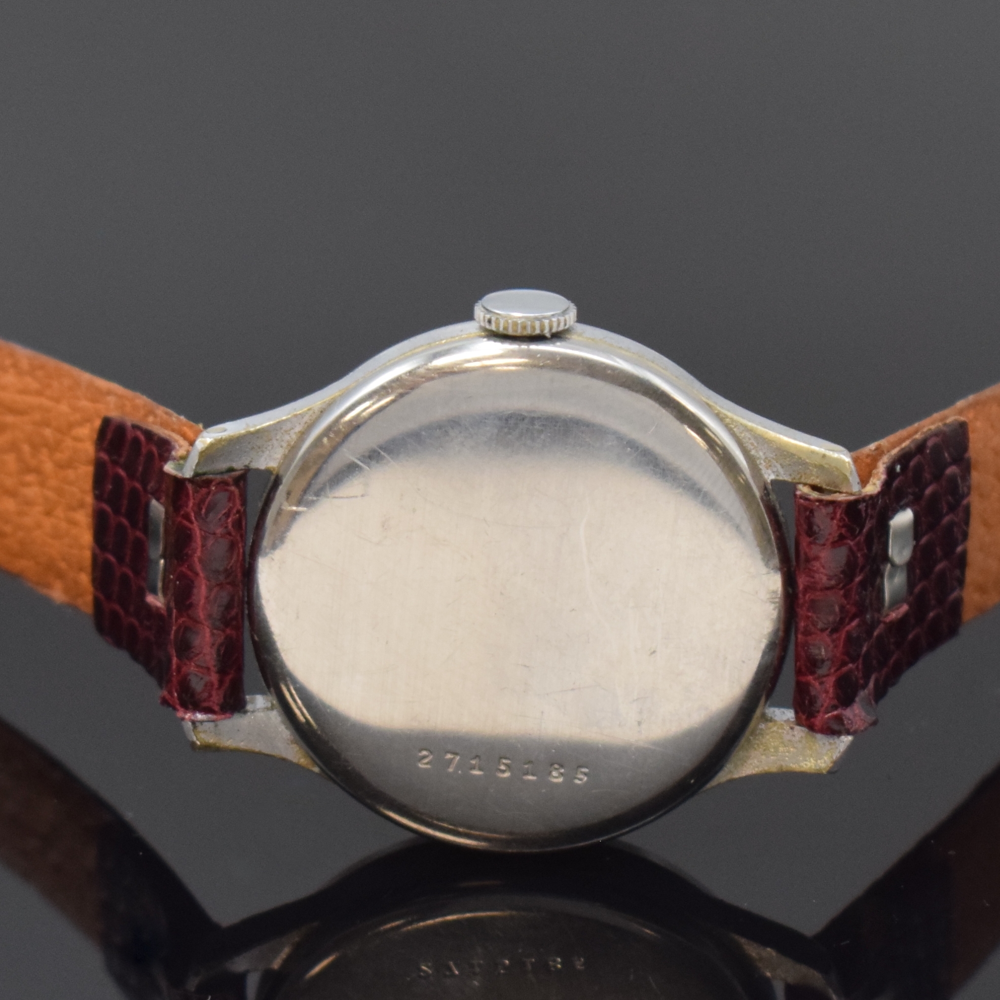 Detail c: ETERNA frühe Armbanduhr, Schweiz um 1930, Handaufzug, verchromtes Geh., Stahlboden aufgedr., silb. orig. Zifferbl. pat., arab. Zahlen, kl. Sek. b. ...