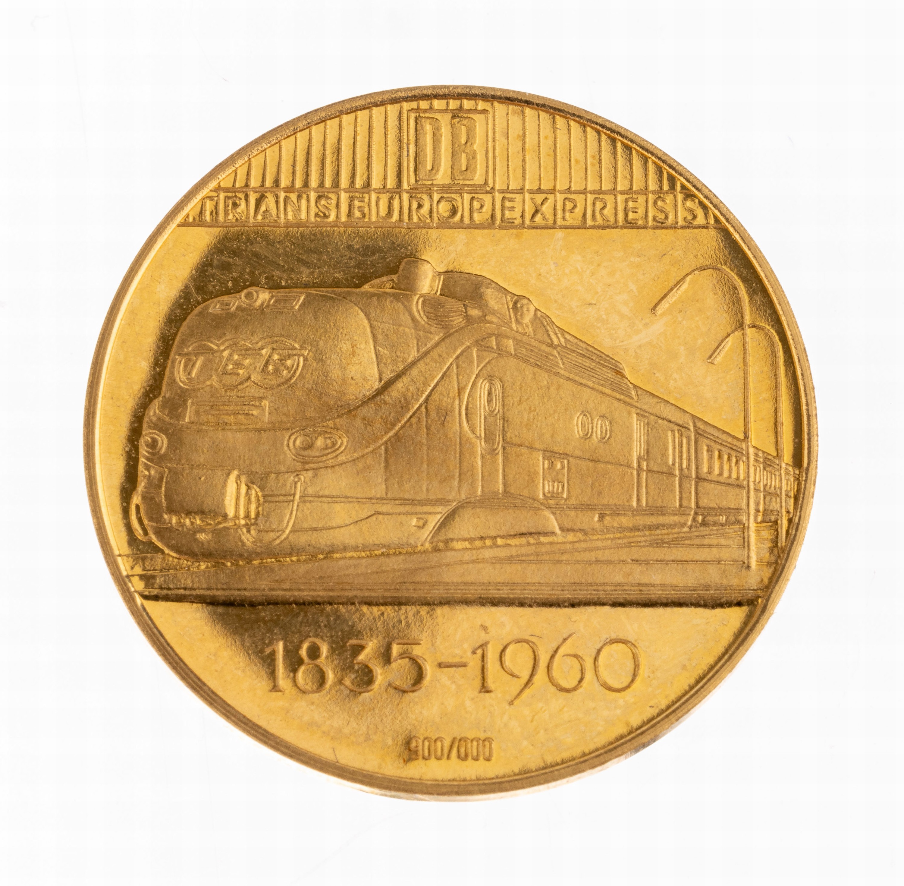 Medaille "125 Jahre Deutsche Eisenbahn", GG900/000, AV: Transeuropaexpress 1835-1960, RV:Der Adler, ca. 3.50 g
