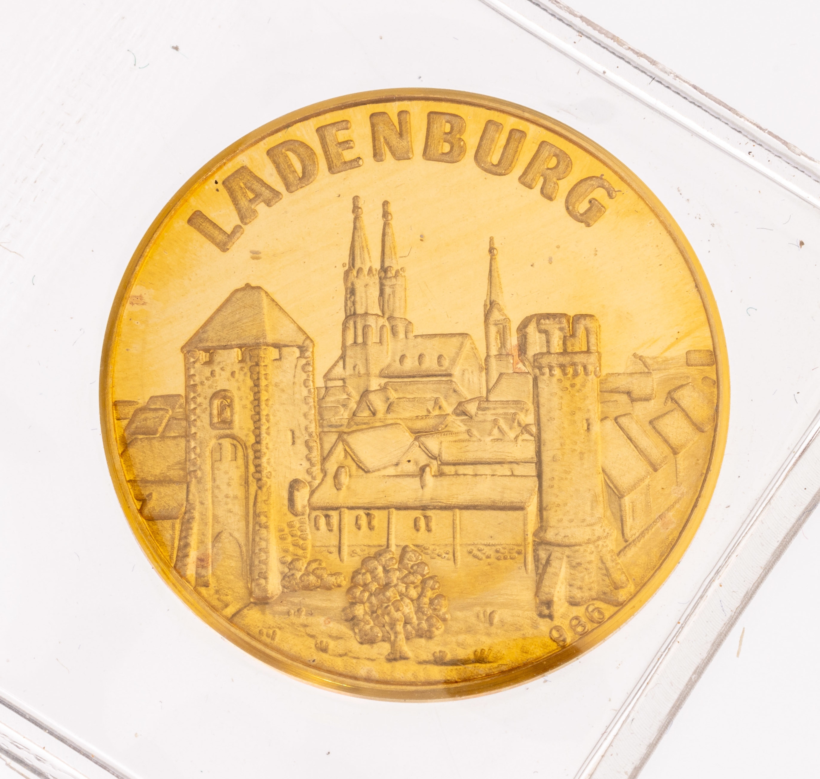 Goldmedaille "Ladenburg", 986er Gold, AV: Stadtansicht Ladenburg, RV: Ladenburg am Neckar Die 2000 jährige Stadt, Stadtwappen, ...