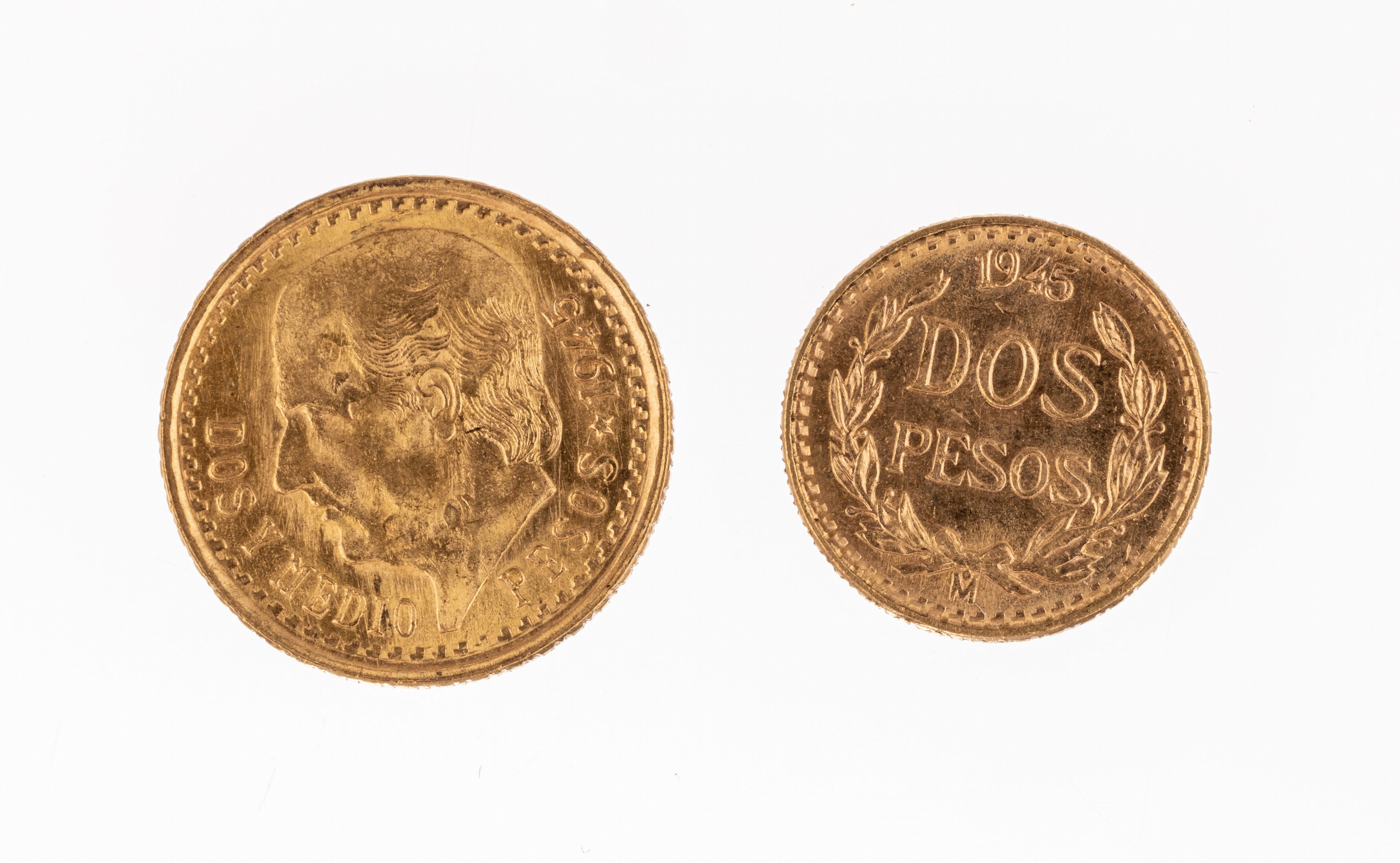 Konvolut 2 Goldmünzen, Mexiko, 1 x 2.5 Pesos 1945, 1 x 2 Pesos 1945, Estados Unidos Mexicanos
