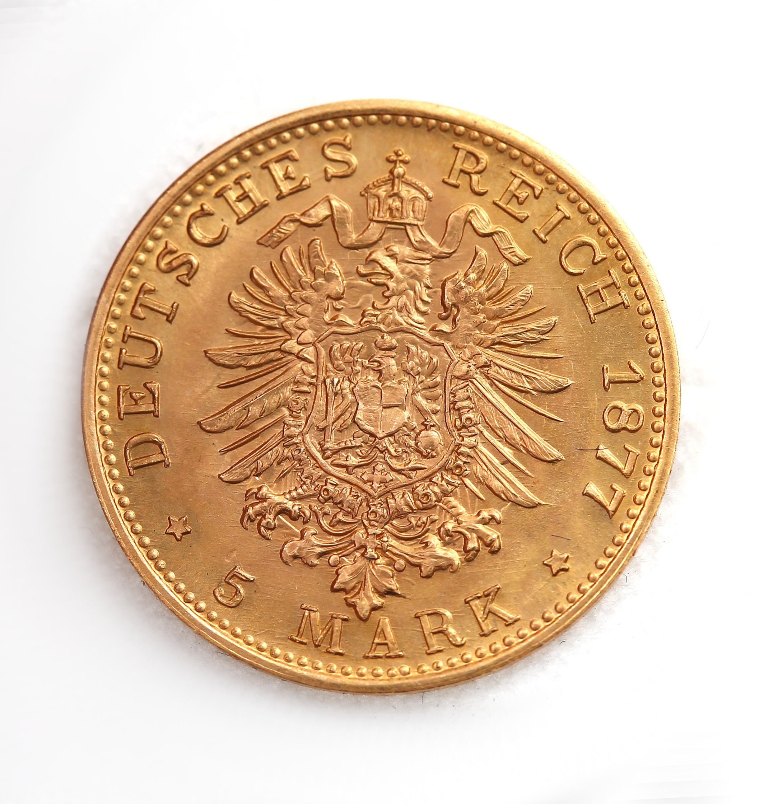 Detail a: Goldmünze 5 Mark, Deutsches Reich, 1877, Nachprägung, Freie und Hansestadt Hamburg, Nachprägung