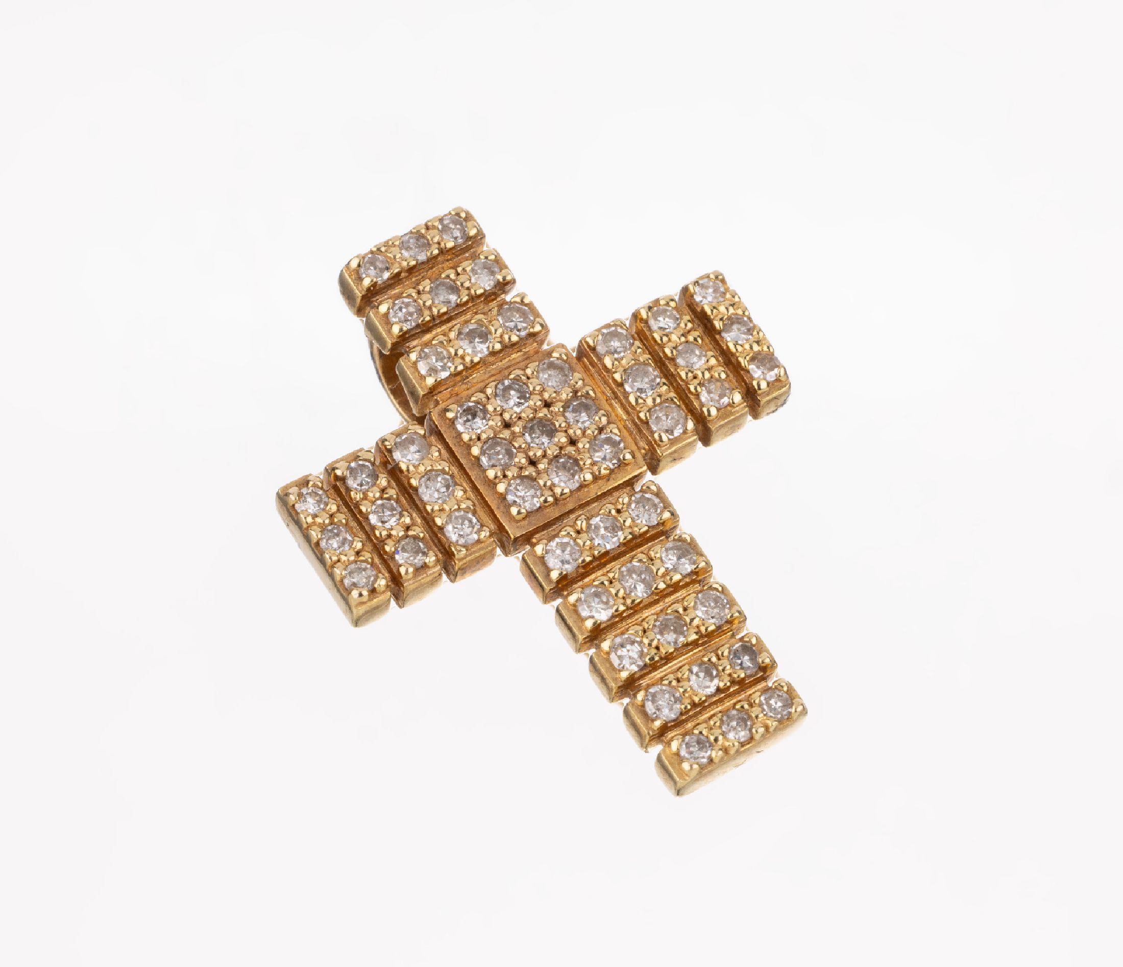 14 kt Gold Brillant-Kreuzanhänger, GG 585/000, Brillanten zus. ca. 0.50 ct (grav.) Weiß/si, ca. 2.5 x 2 cm, ca. 4.9 g