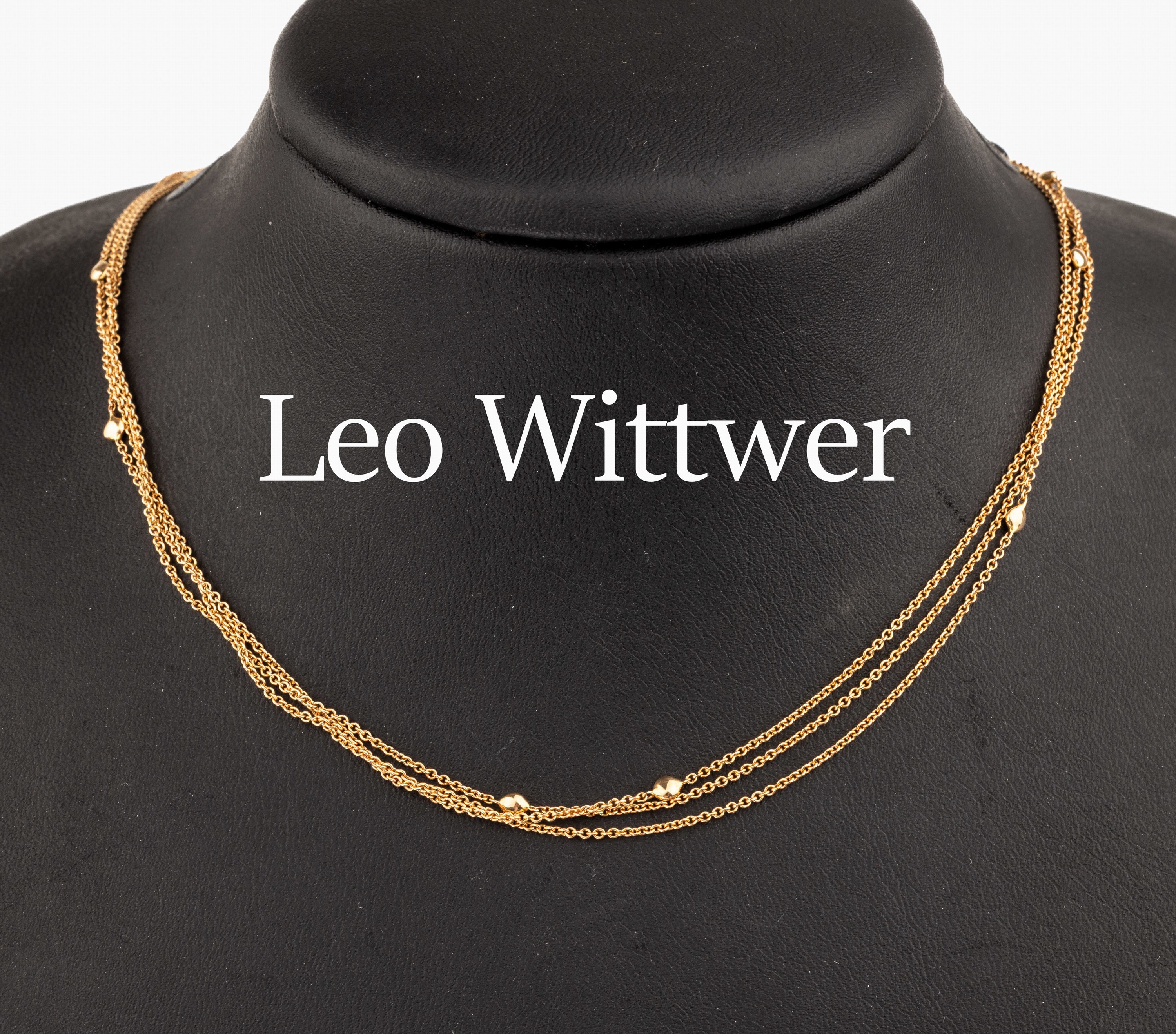 18 kt Gold LEO WITTWER Collier, RoseG 750/000, 3-rhg., L. ca. 42 cm, Karabinerschließe, ca. 6.8 g, unsigniert