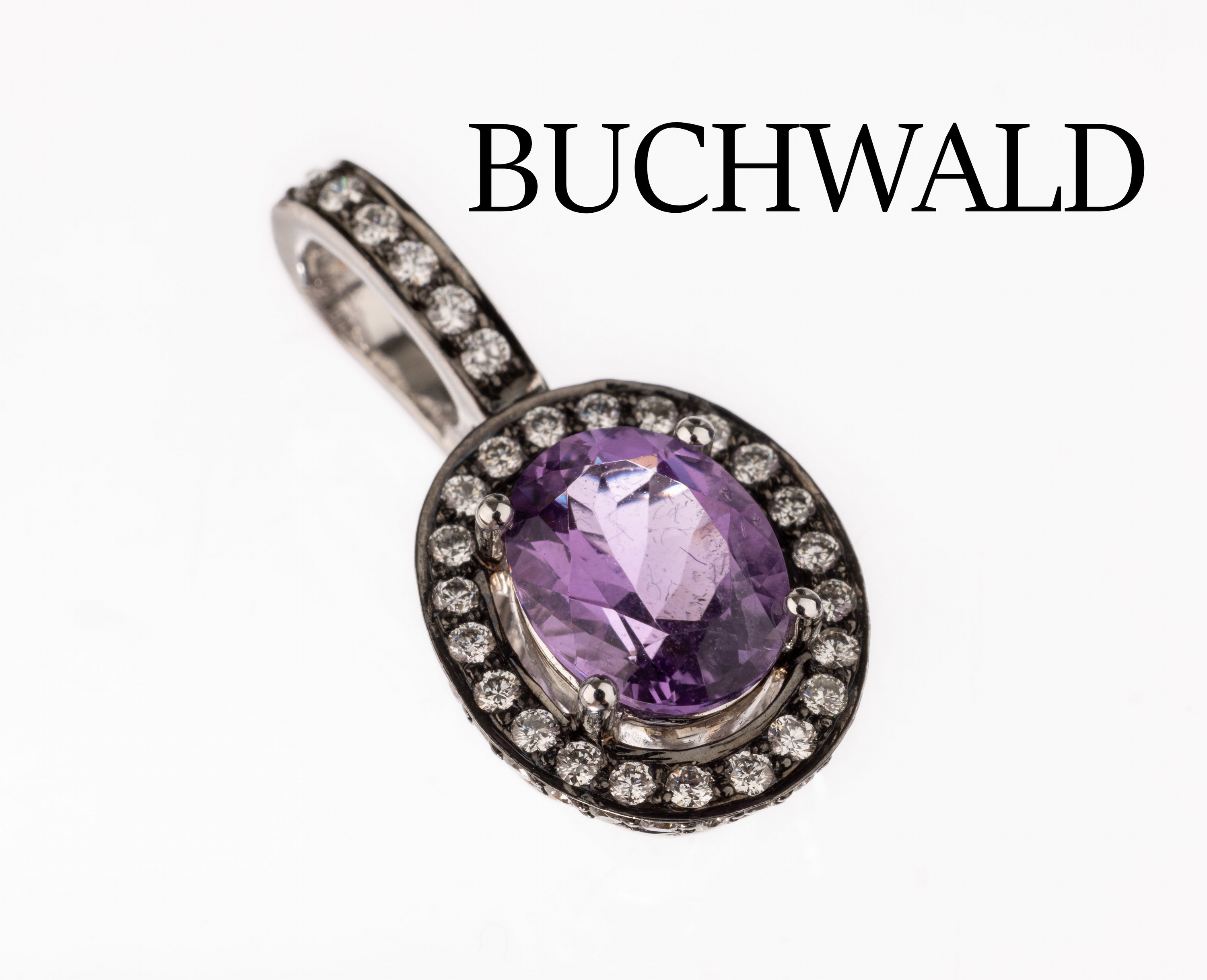18 kt Gold BUCHWALD Amethyst-Brillant -Clipanhänger, WG 750/000, ovalfacett. Amethyst ca. 1.70 ct, Brillanten zus. ca. 0.49ct Weiß/si, ca. 4.0 g, ...