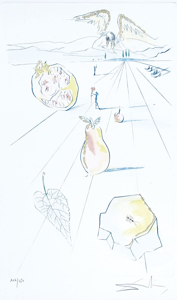 Salvador Dali, 1904-1989, Radierung, "Die Früchte des Tales,", sign., num. 146/250, Plattengr. 40x25 cm, WVZ. Nr. 478