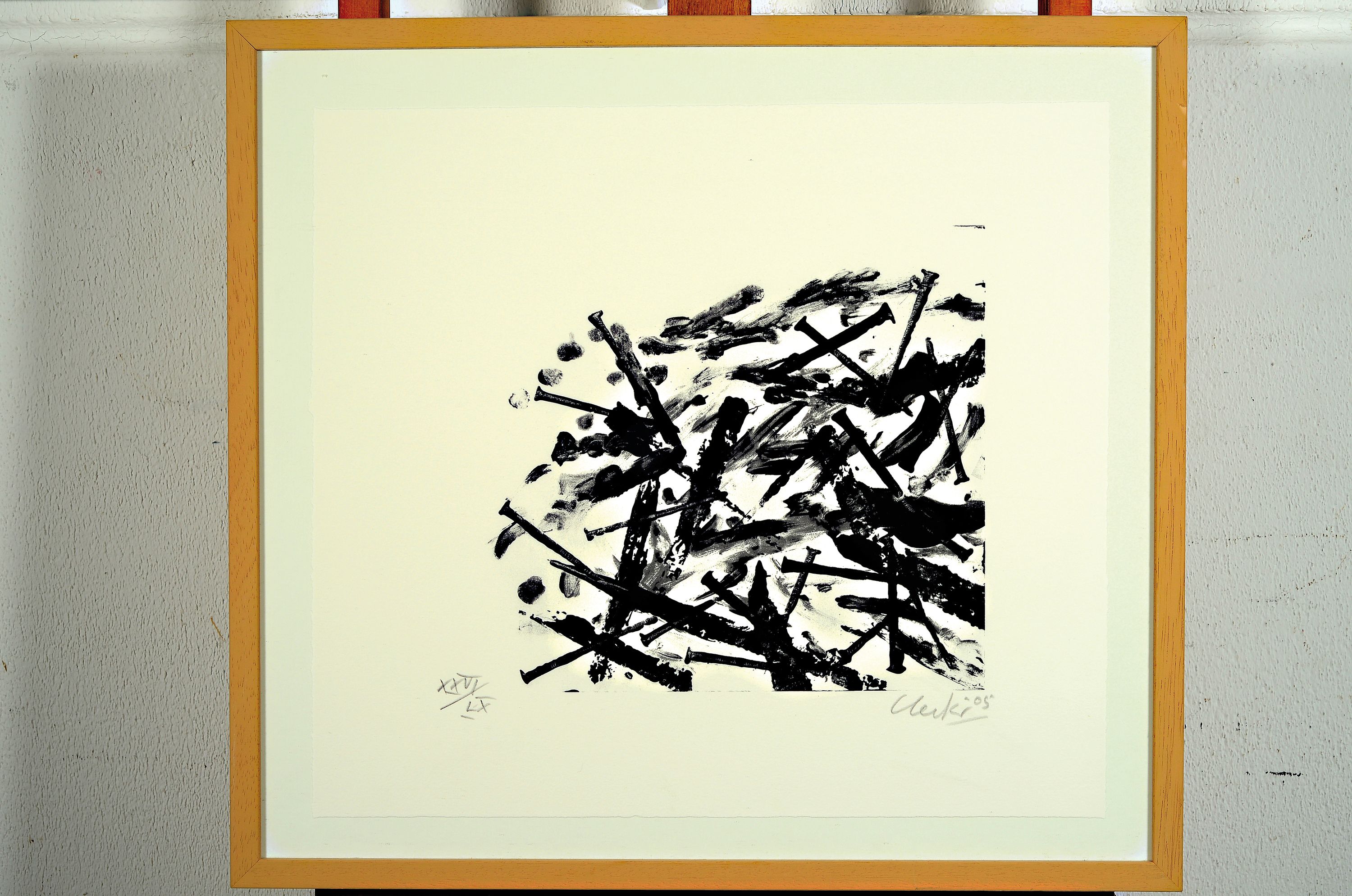 Detail k: Günther Uecker, geb. 1930, Lithografie aus der Serie Sarajewo, num. XXVI/LX, datiert 05, Blattgr. ca. 43 x 48 cm, unter Glas, Rahmen: 52.5 x 57 cm, ...