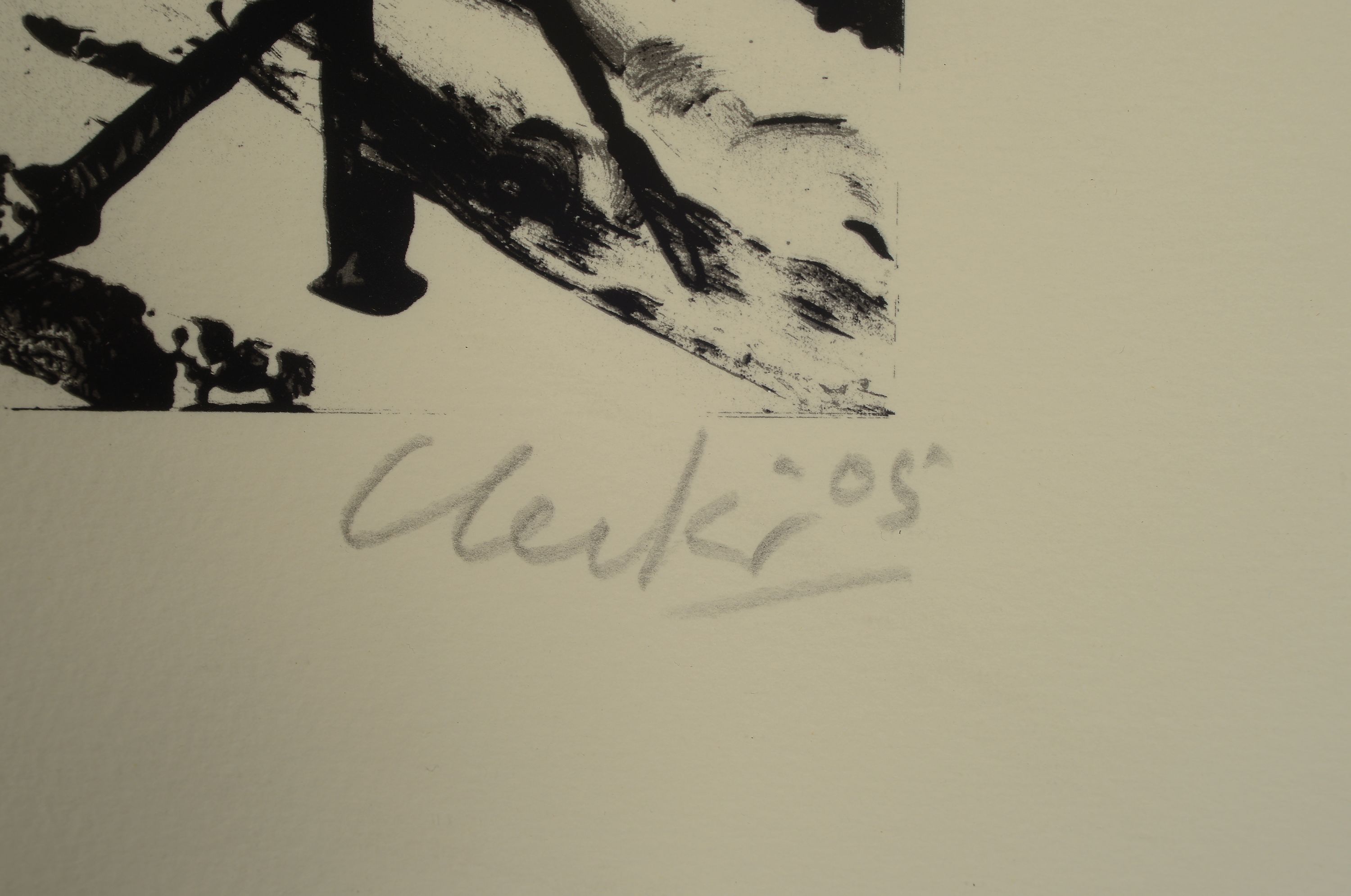 Detail l: Günther Uecker, geb. 1930, Lithografie aus der Serie Sarajewo, num. XXVI/LX, datiert 05, Blattgr. ca. 43 x 48 cm, unter Glas, Rahmen: 52.5 x 57 cm, ...