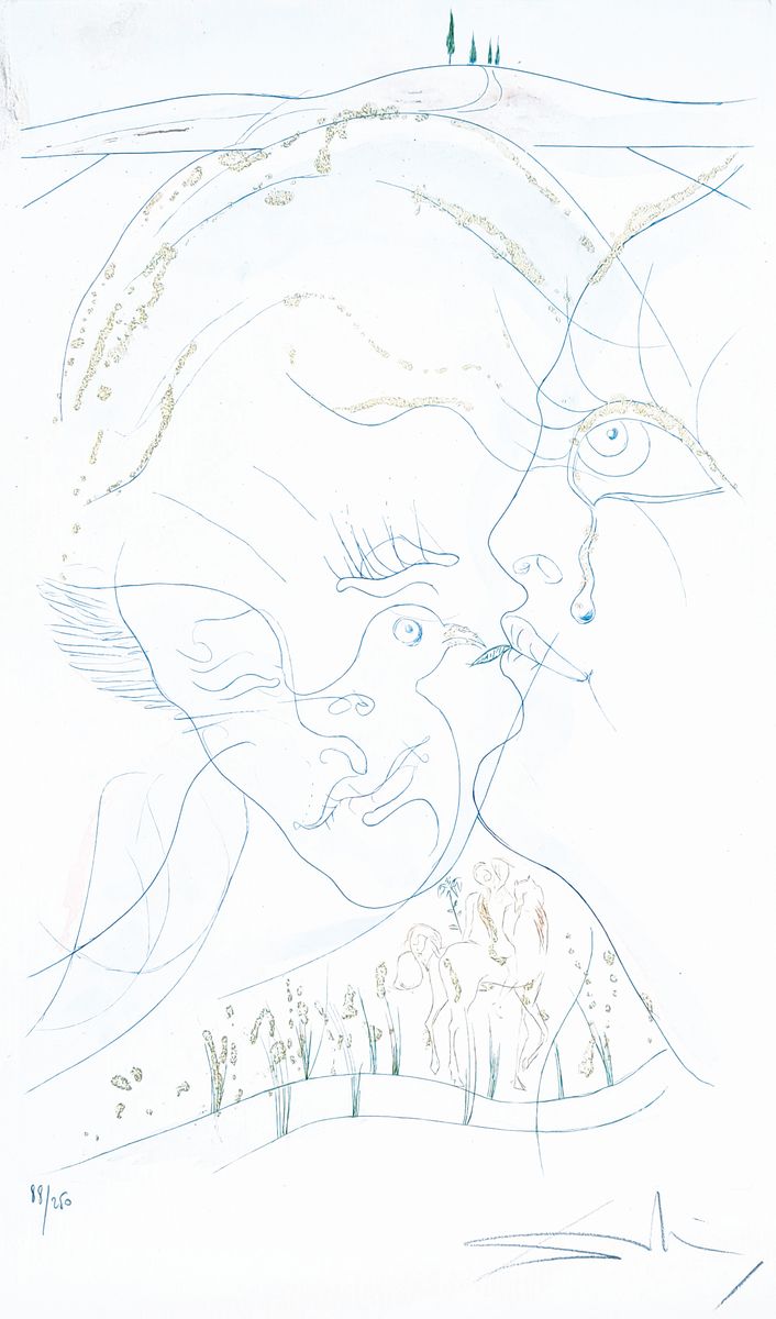 Salvador Dali,1904-1989, Radierung, "Die Taubenaugen der Braut", sign., num.88/250, Plattengr.40x25, WVZ. Nr. 472