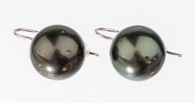 Image 26754343 - Pair of earrings with cultured Tahitian pearls