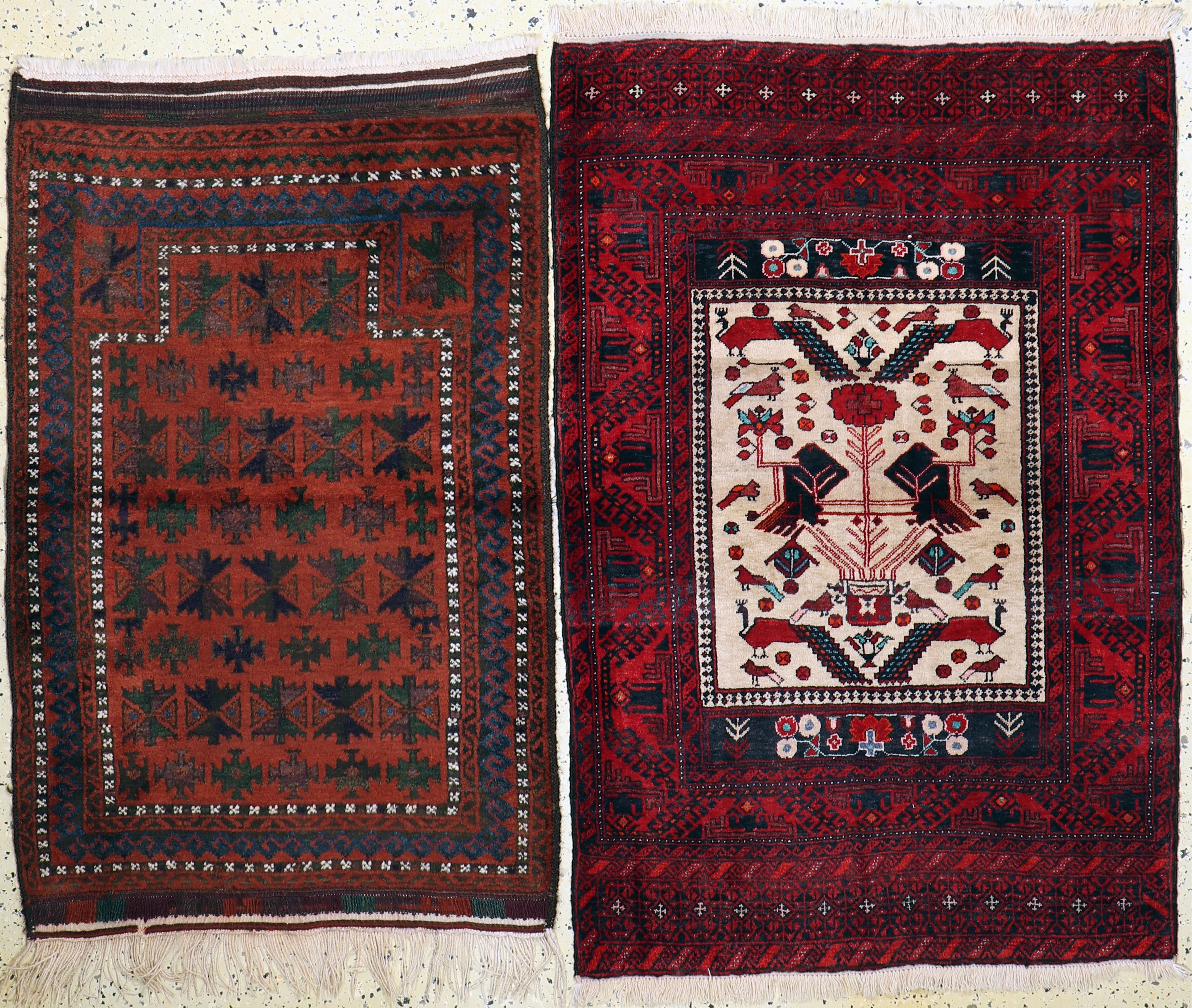 2 lot Belutsch, Persien, ca. 50 Jahre, Wolle auf Wolle, ca. 140 x 90 cm, EHZ: 2