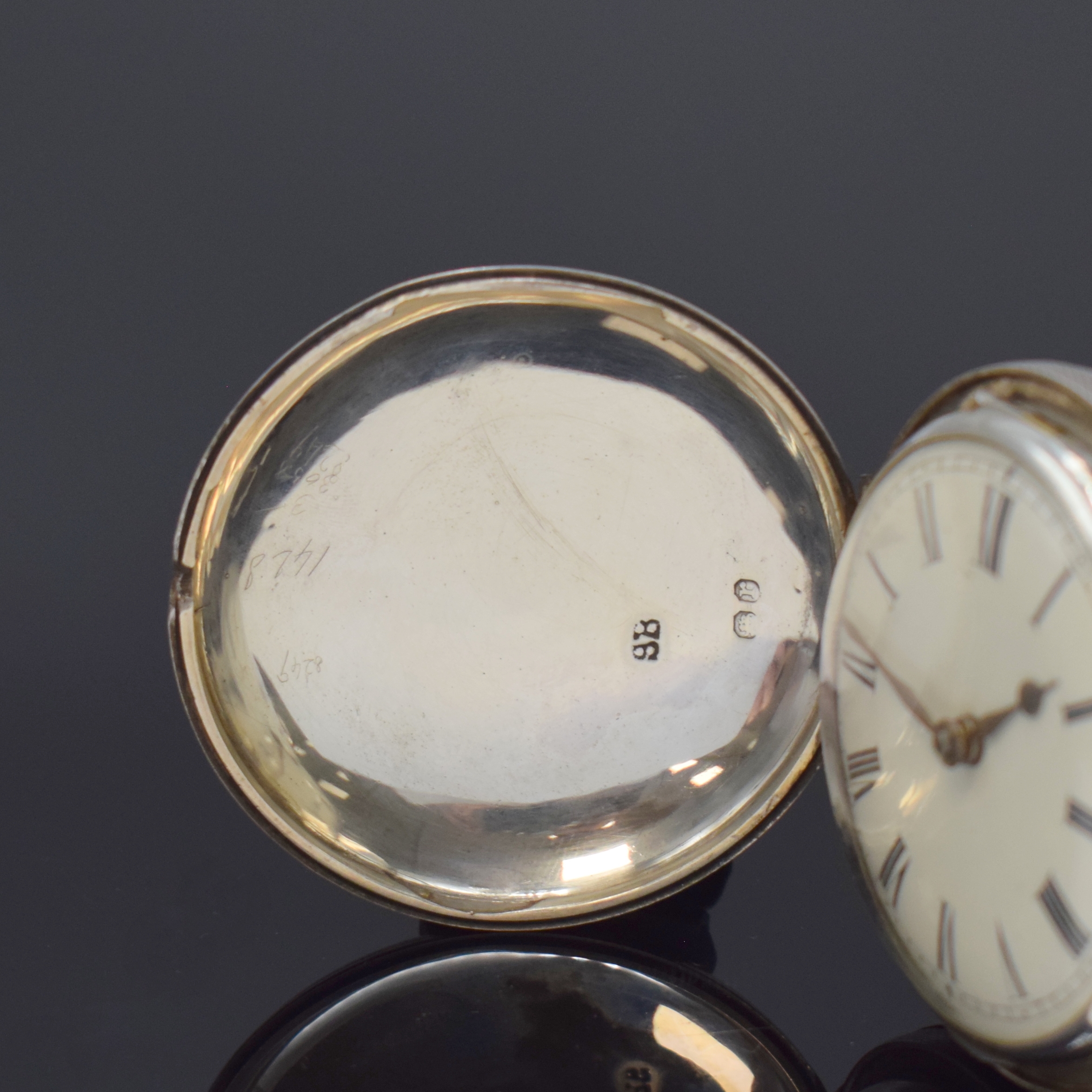 Detail a: JORDAN ROCHE Spindeltaschenuhr in Silber, London um 1832, guill. Savonette-Geh. dell., Sprungdeckel m. Monogramm, Emailzifferbl. m. röm. Zahlen, ...