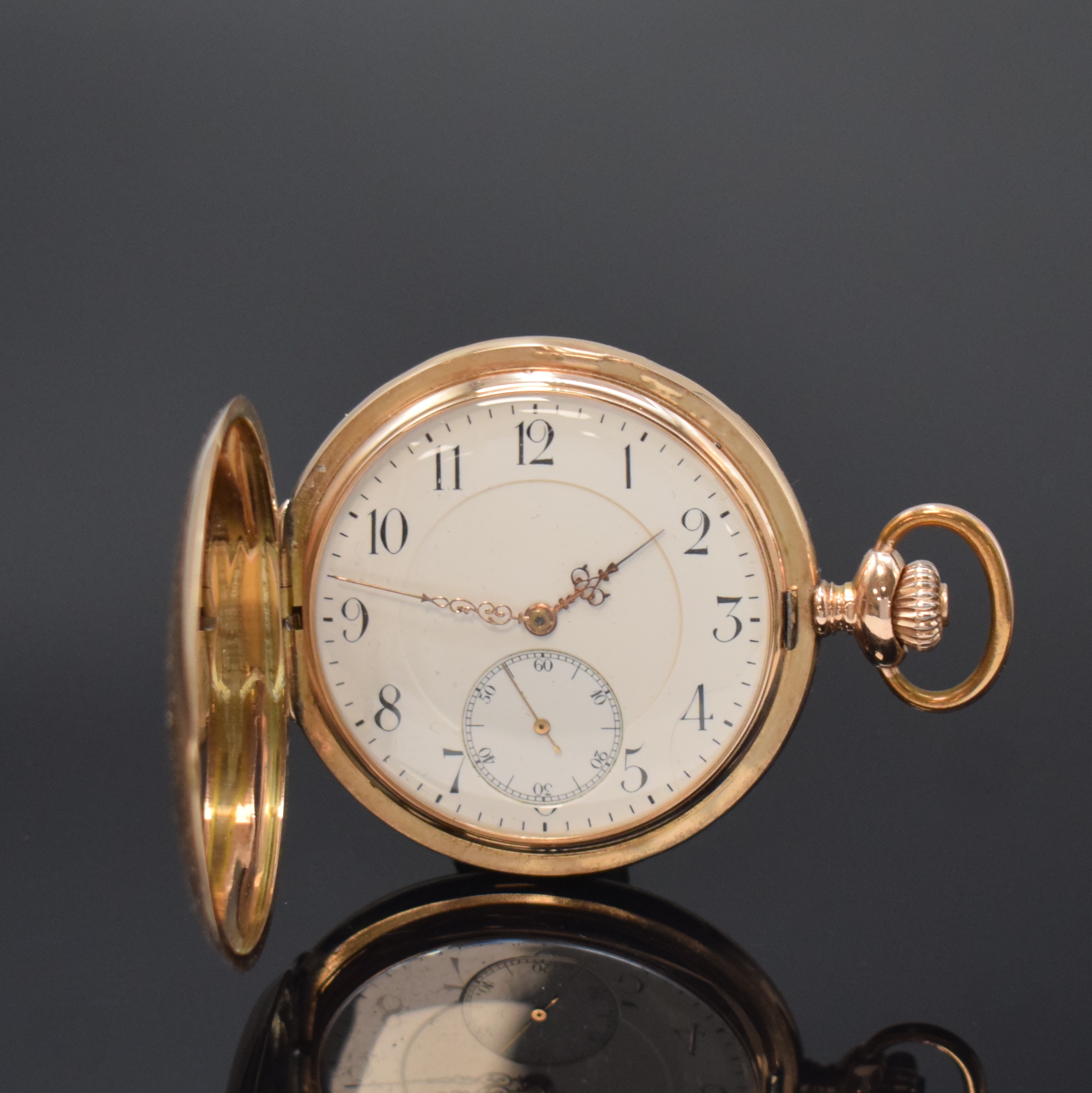 ZENITH Herrensavonette in RG 585/000, Schweiz um 1910, guill. 2-Deckel Goldgeh. dell., Monogramm-Grav. auf dem Sprungdeckel, Metallcuvette m. ...