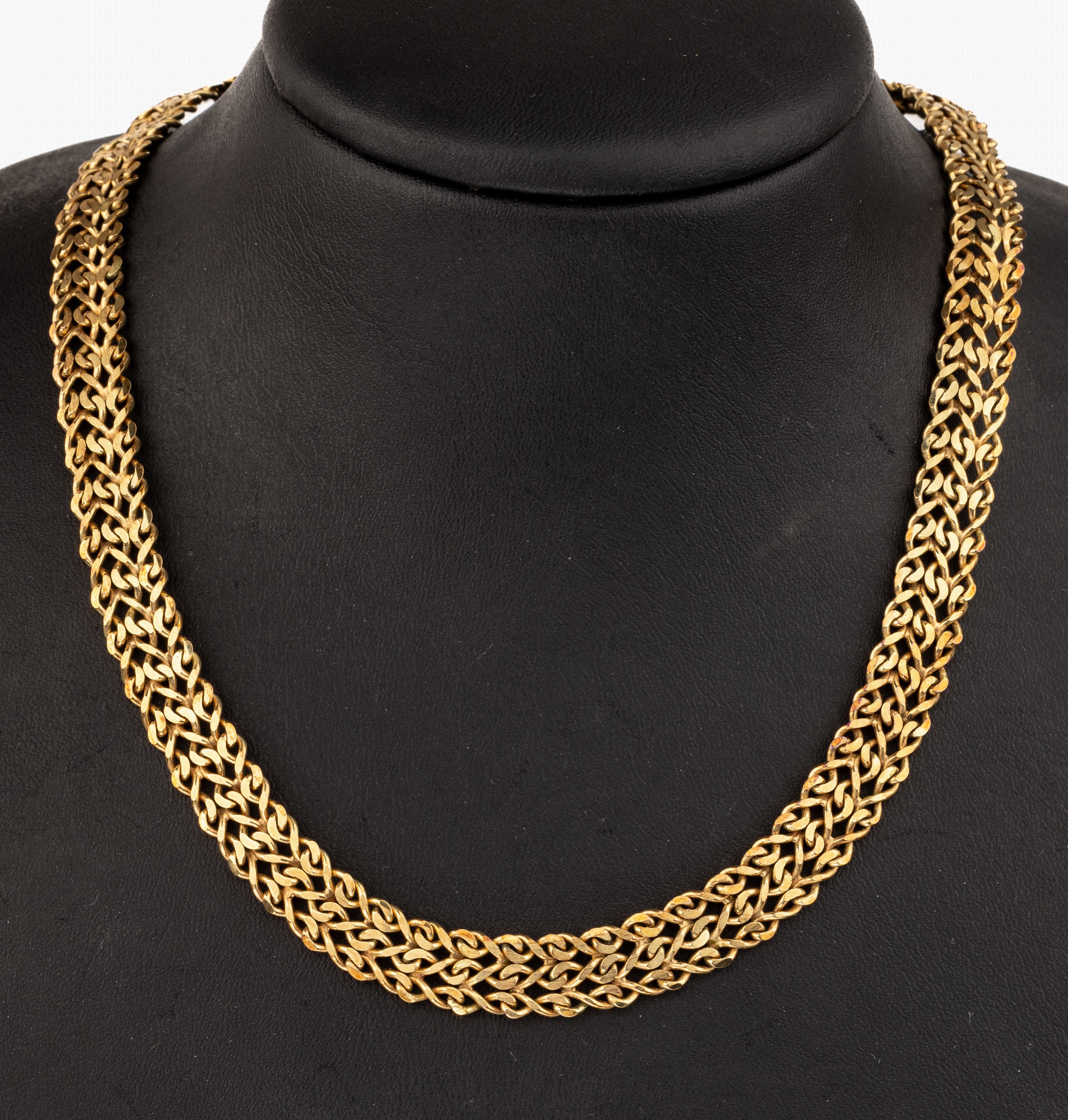 14 kt Gold Collier, GG 585/000, B. ca. 9.6 mm, L. ca. 44 cm, Kastenschloss mit 2 Sicherheitsachten, ca. 46.5 g