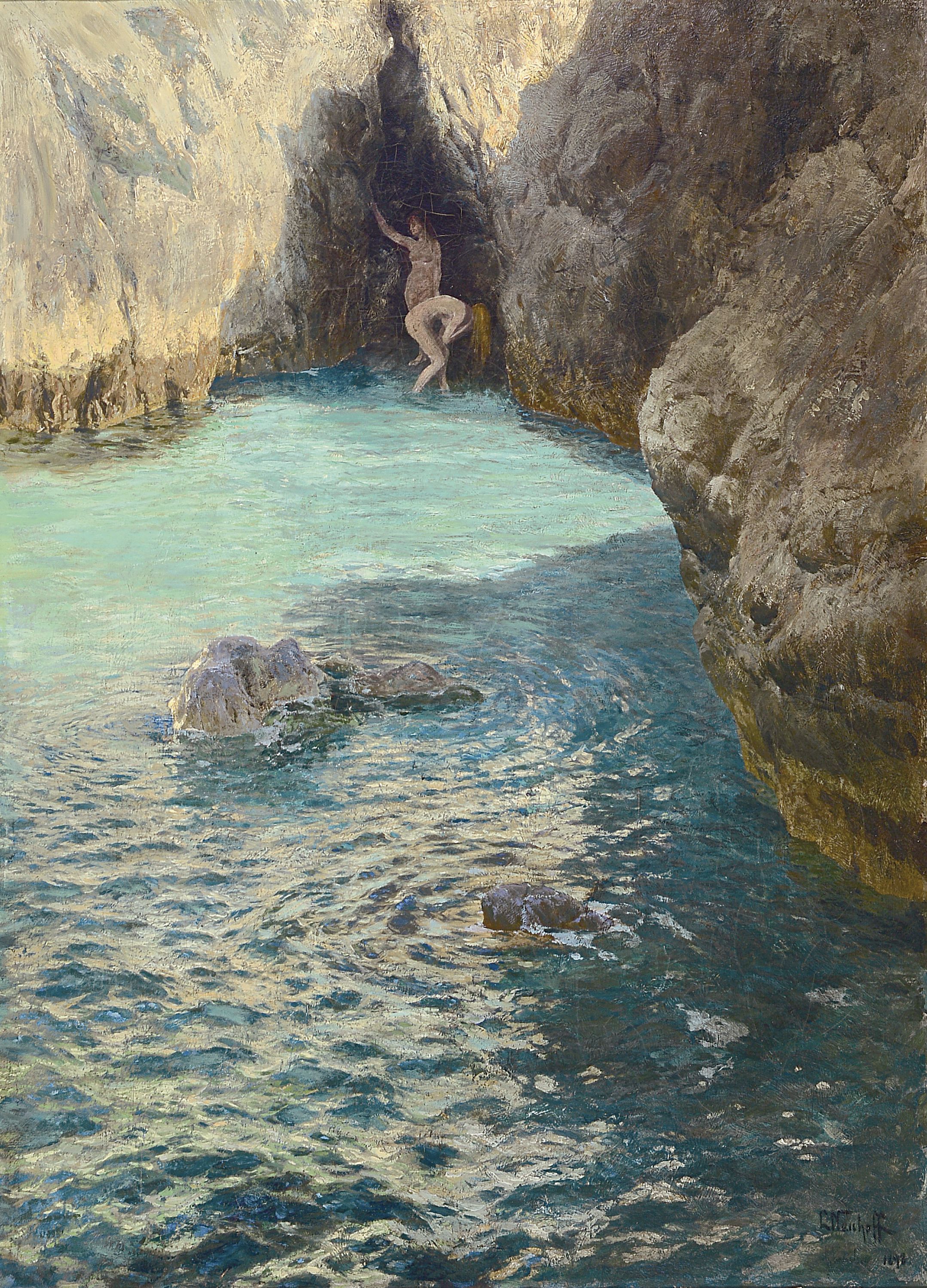 Ludwig Neuhoff, 1870 Barmen - 1905 Bonn, Studium an der Kunstakademie Düsseldorf, und an der Akademie Karlsruhe bei Gustav Schönleber; zwei Badende ...