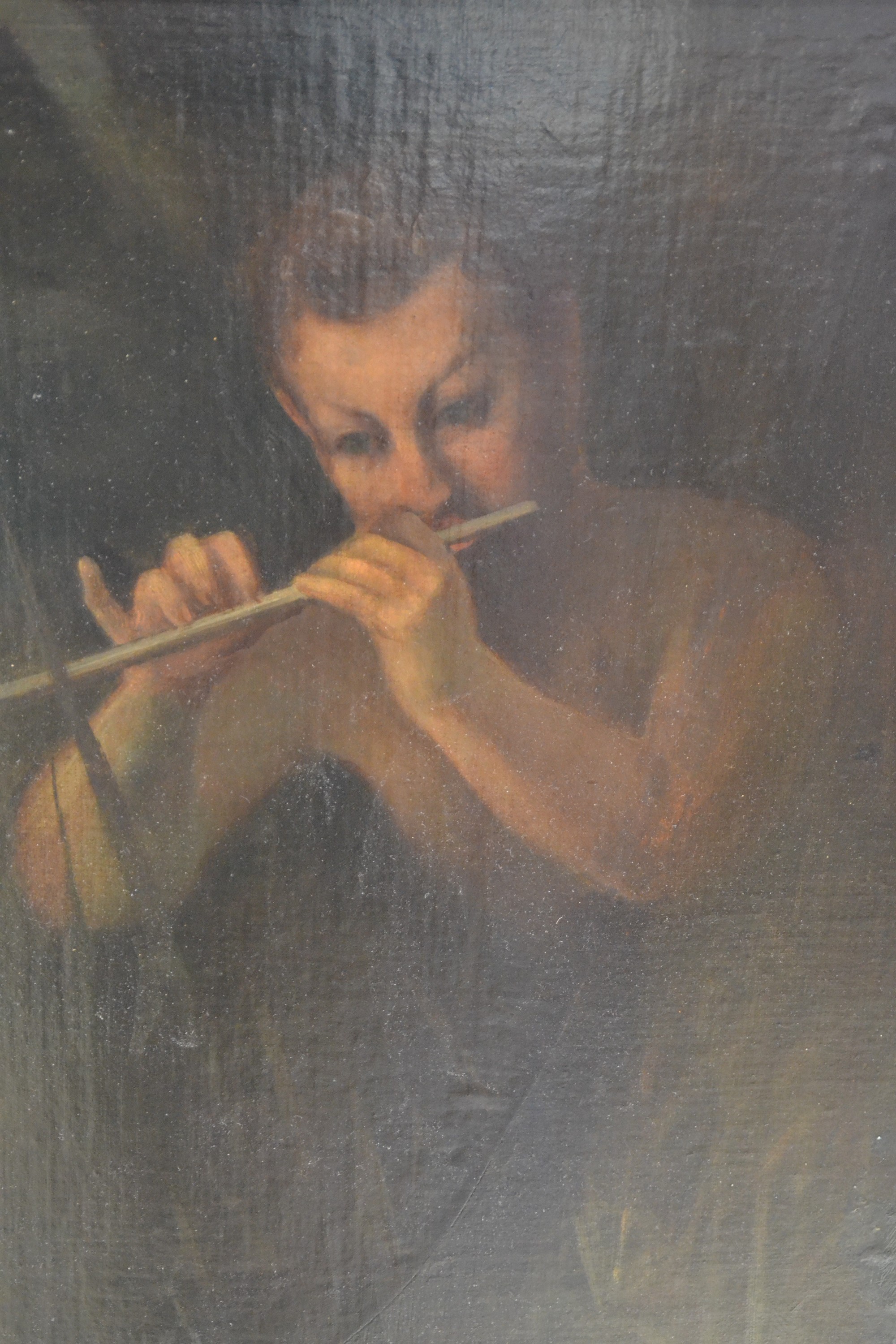 Detail g: August George-Mayer, 1834-1889 Wien, zwei Badende mit Flöte spielendem Pan, links vertikal signiert und datiert 1876, Öl/Lwd, auf Karton doubliert, ...