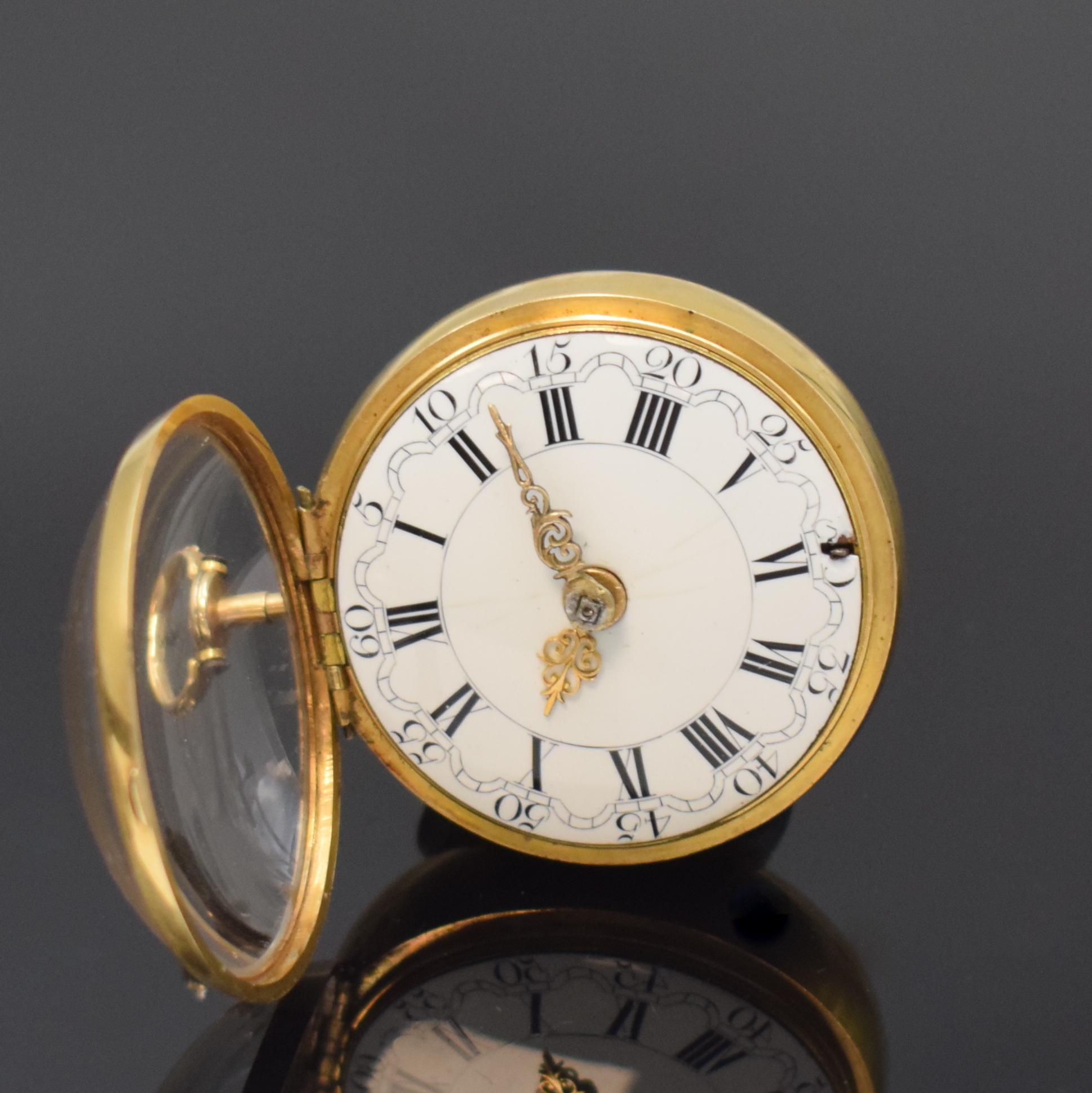 Detail c: Jn. GRANTHAM London Repoussé Spindeltaschenuhr im doppelten 22k Goldgehäuse, London Hallmark 1762, glattes Geh., Repoussé-Übergeh. m. großem ...
