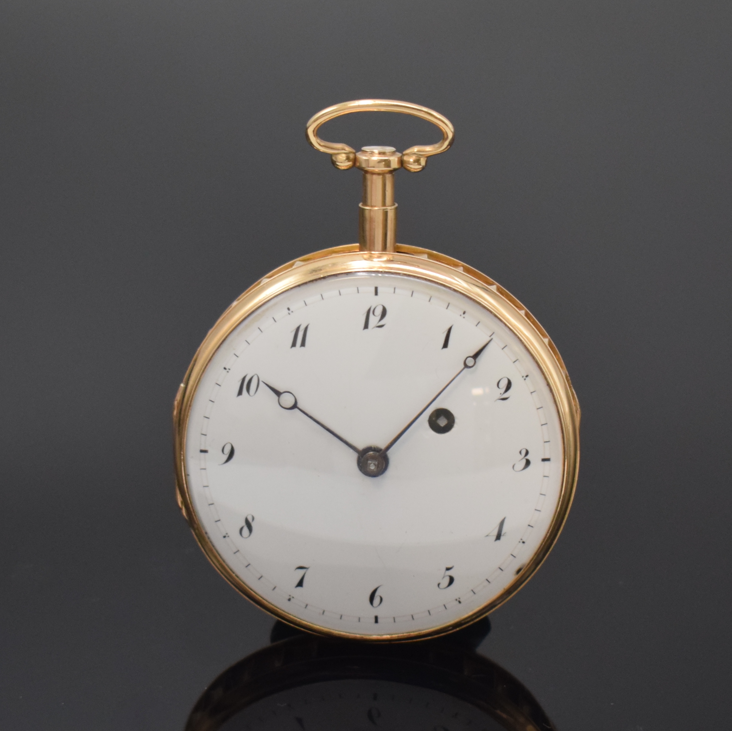 Breguet & Fils offene Spindeltaschenuhr mit 1/4-Repetition in RoseG 750/000, Schweiz um 1820, guill. Geh. m. kanneliertem Rand, ...