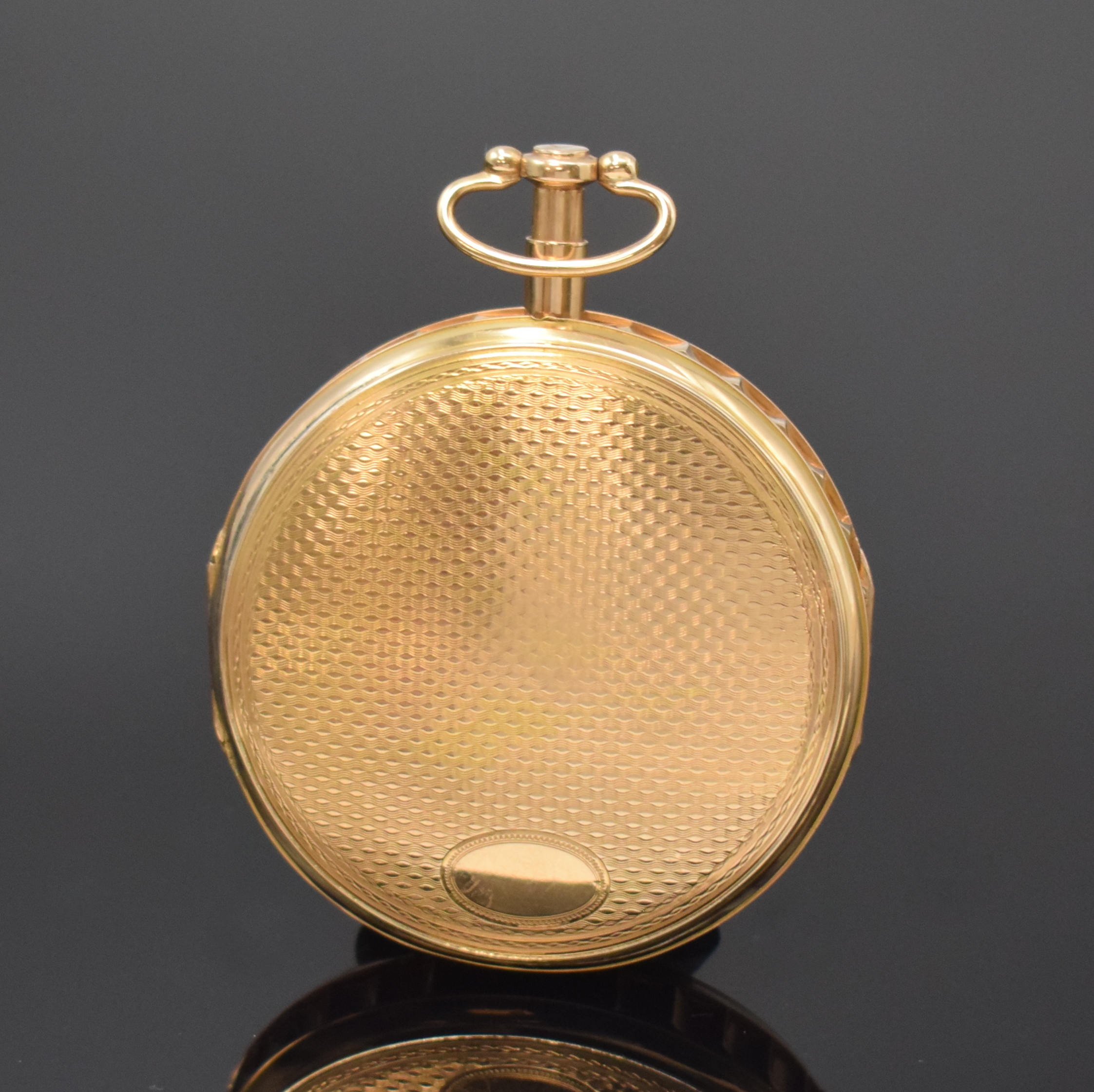 Detail a: Breguet & Fils offene Spindeltaschenuhr mit 1/4-Repetition in RoseG 750/000, Schweiz um 1820, guill. Geh. m. kanneliertem Rand, ...