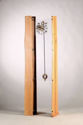 Image Designer grandfather clock, one-off productionin 1995, solid light oak, acrylic dial with ...