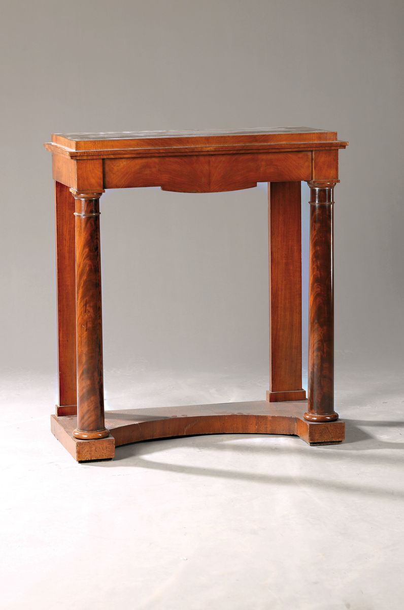 Wandkonsole, Biedermeier, 19. Jh., Mahagoni, teilweise furniert, z.T. massiv, ca. 80 x 72 x 33 cm, EZ 2-3