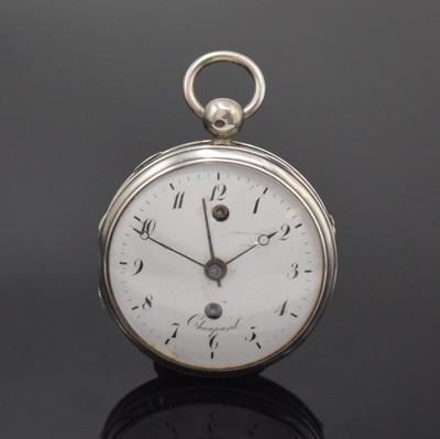 Image CHAUPARD offene Spindeltaschenuhr mit Wecker in Silber, Frankreich um 1820, guill. Geh., ...