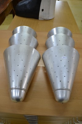 26755495b - Pair of wall lamps, 1930s, aluminum, triple divided with small. Star-shaped recesses, three burning points, function not tested, H. approx. 52 cm, W. approx. 26 cm
