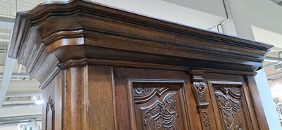 26755606c - Baroque cabinet, probably Palatinate, around 1760, solid oak, wide projecting head and ...