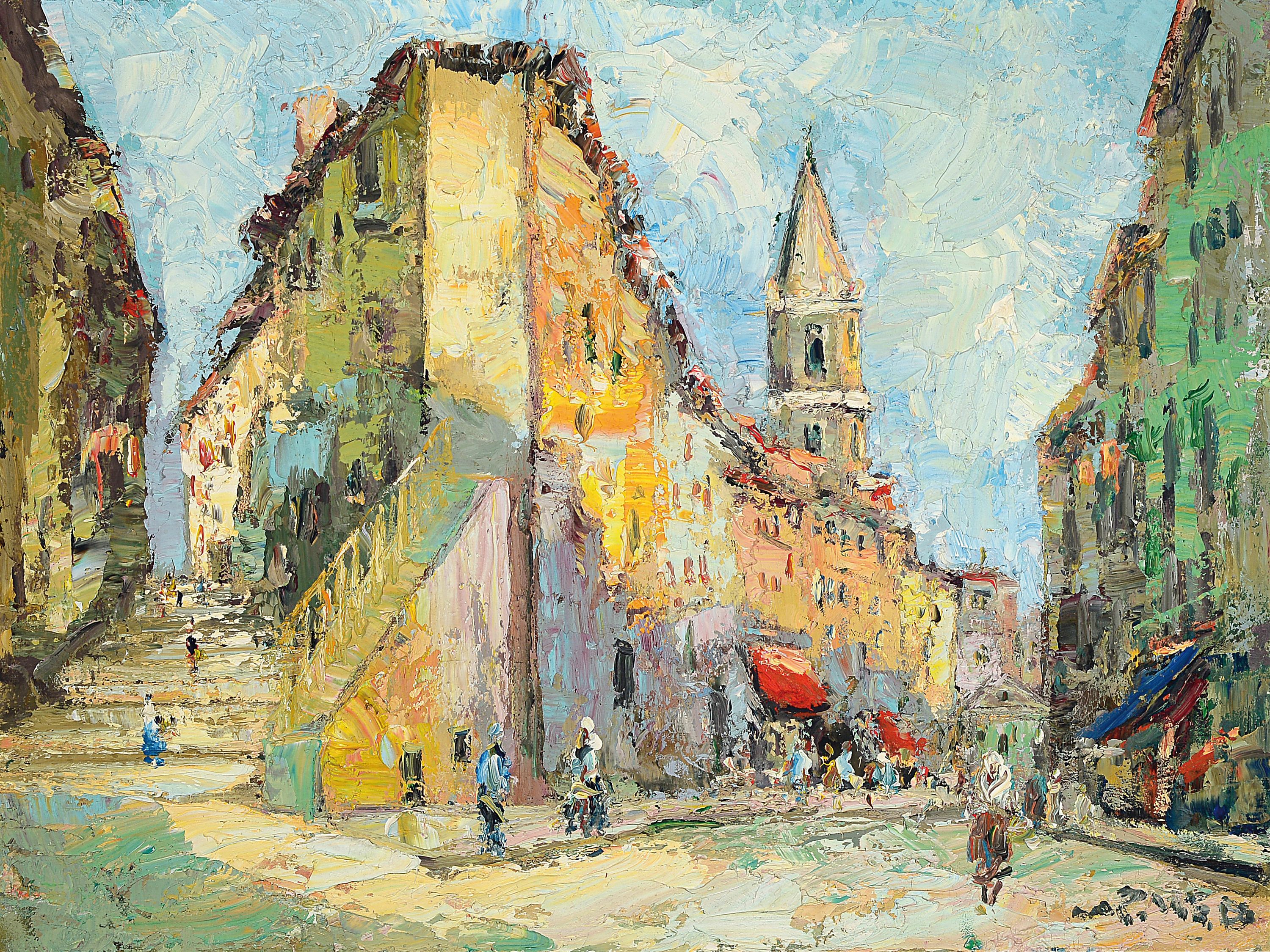 Prof. Walter Prescher van Ed, 1916 Dresden-1988 Ottendorf, Marseille-in der Altstadt Montée des Acoules, so rückseitig betitelt, Öl/Lwd, ...