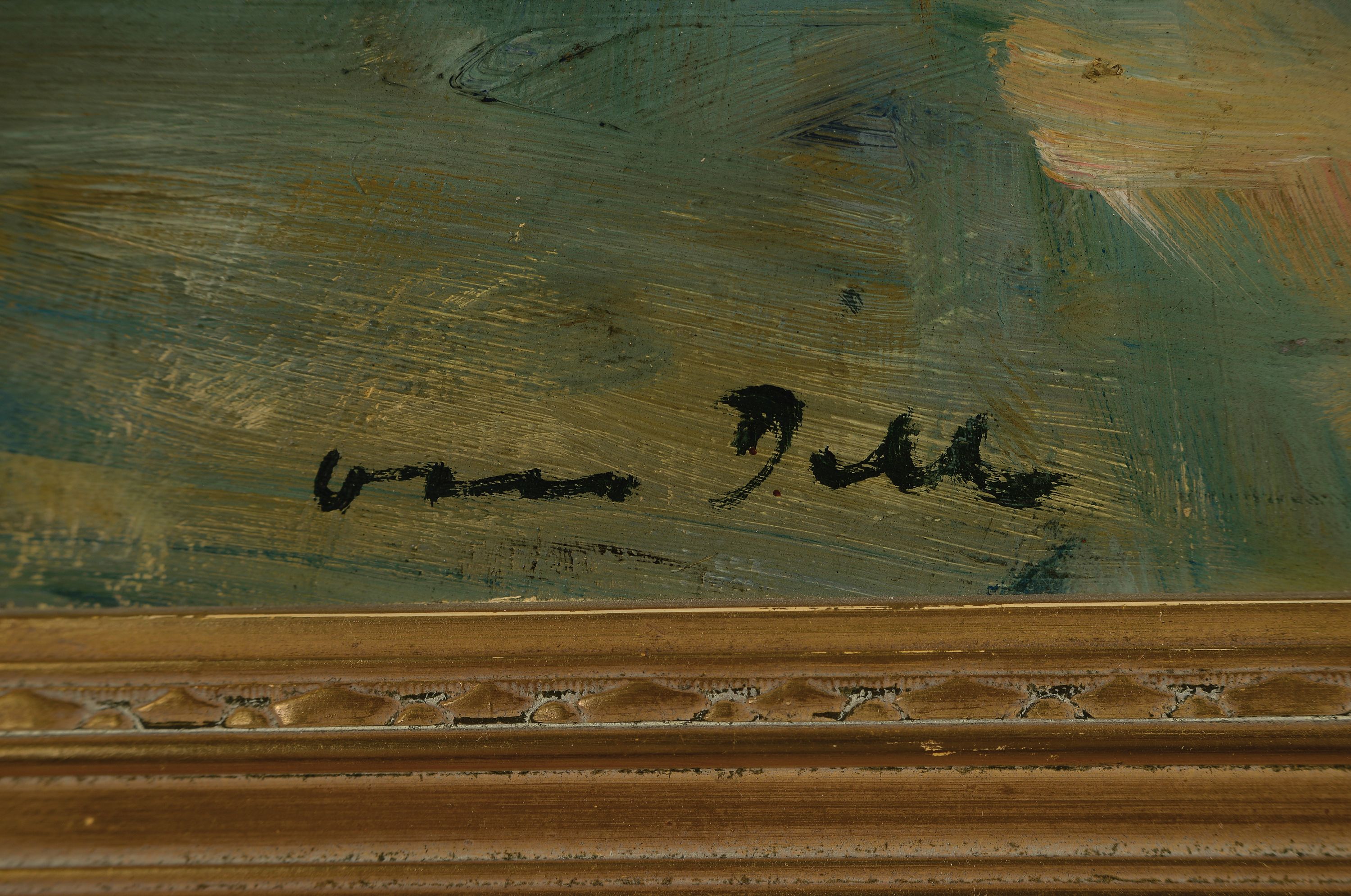 Detail a: Otto Dill, 1884 Neustadt-1957 Bad Dürkheim, Landschaft bei Bad Dürkheim (Feuerberg), Öl/ Hartfaser, links unten signiert, rückseitig ...