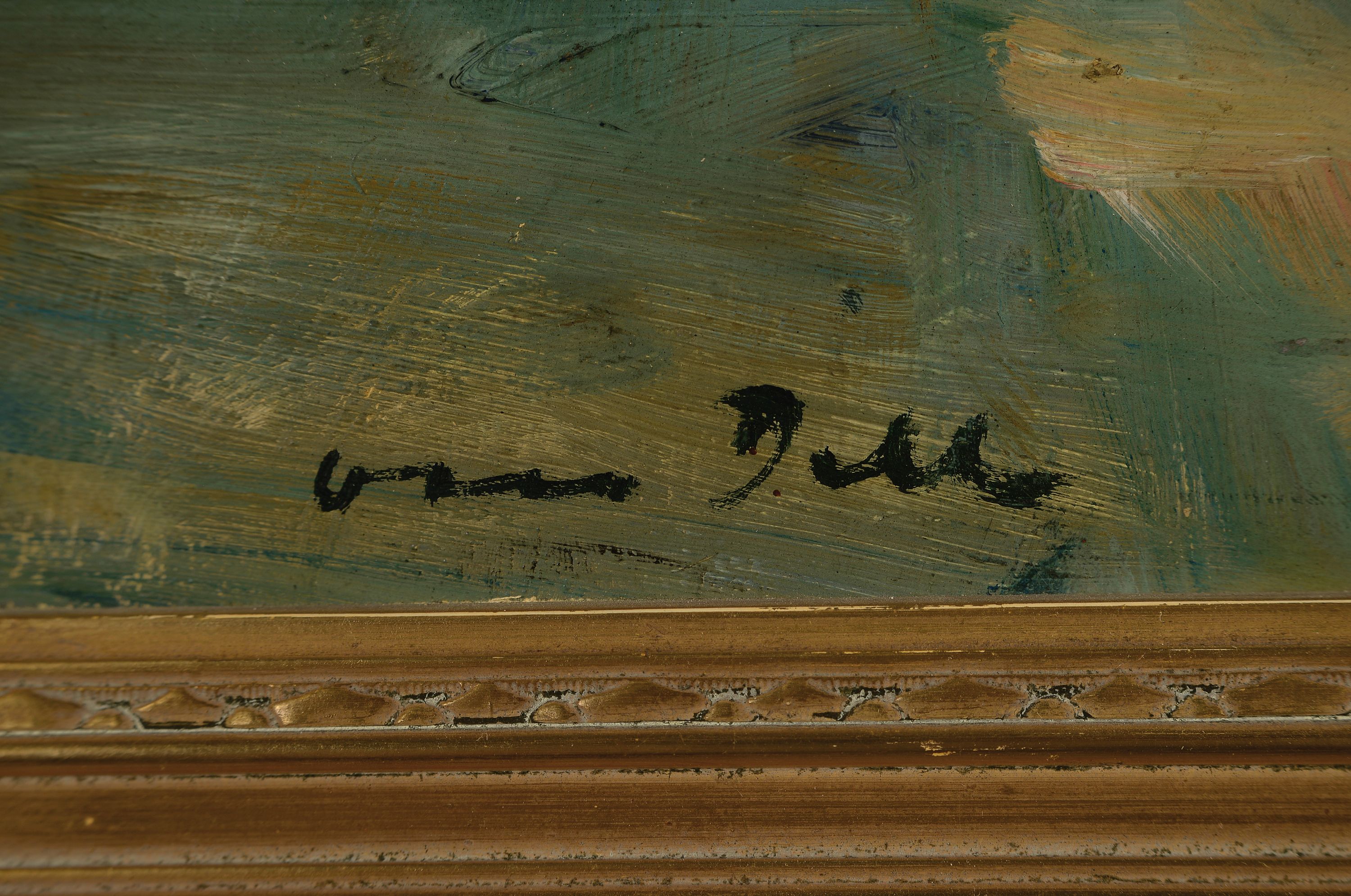 Detail l: Otto Dill, 1884 Neustadt-1957 Bad Dürkheim, Landschaft bei Bad Dürkheim (Feuerberg), Öl/ Hartfaser, links unten signiert, rückseitig ...