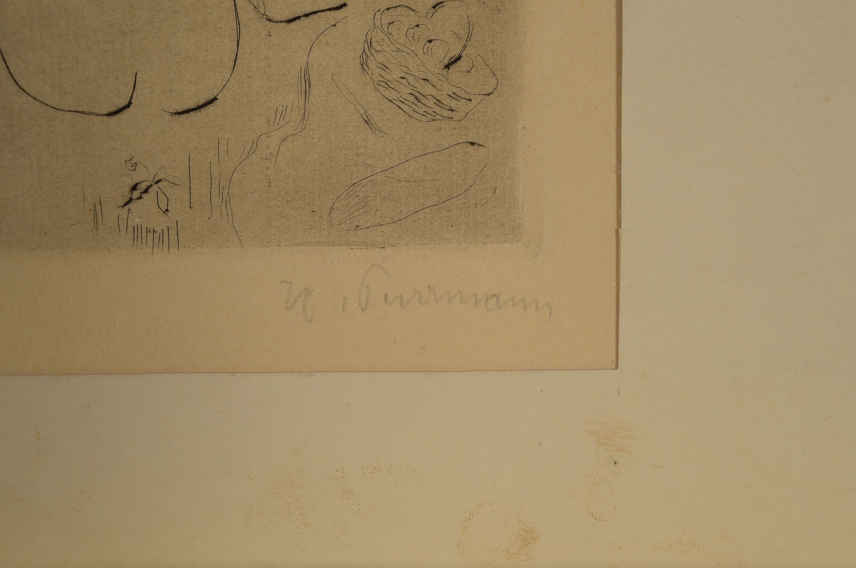 Detail a: Hans Purrmann, 1880 Speyer-1966 Basel, vier badende Frauen am Strand, Radierung, rechts unten handsigniert, links unten Stempel: Vereinigung ...