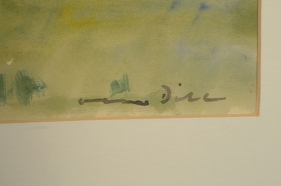 26755822a - Otto Dill, 1884 Neustadt-1957 Bad Dürkheim, rider leading his horse, watercolor on paper, signed lower right, approx. 25x39cm, PP, underglass, frame approx. 43x56cm