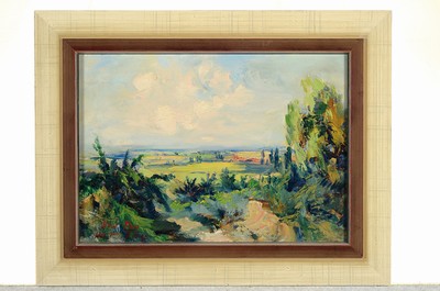 26755825k - Hanns Fay, 1888 Frankenthal-1957 Neustadt. landscape in the Palatinate, view into the Rhine valley, oil/painting cardboard, lower left sign., approx. 28x40cm, frame approx. 40x52cm