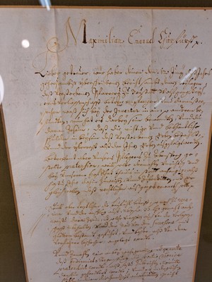 26755834e - 4 handwritten letters from Elector Maximilian Emanuel (1662-1726), ink on paper, one one- page, one two-page and four-page, all under glass, frame
