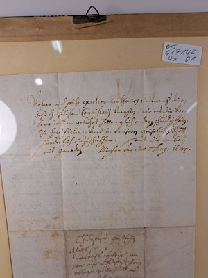 26755834h - 4 handwritten letters from Elector Maximilian Emanuel (1662-1726), ink on paper, one one- page, one two-page and four-page, all under glass, frame