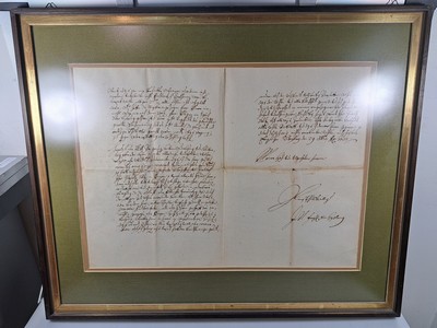 26755834t - 4 handwritten letters from Elector Maximilian Emanuel (1662-1726), ink on paper, one one- page, one two-page and four-page, all under glass, frame